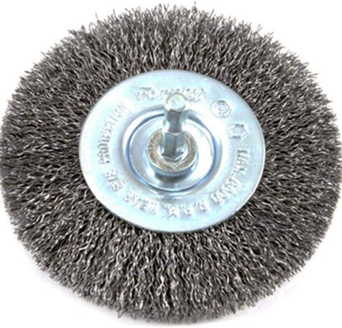 Forney Industries Wire Wheel Crimped 4 Inch x .012 Inch x 1/4 Inch Hex Shank - Image 1