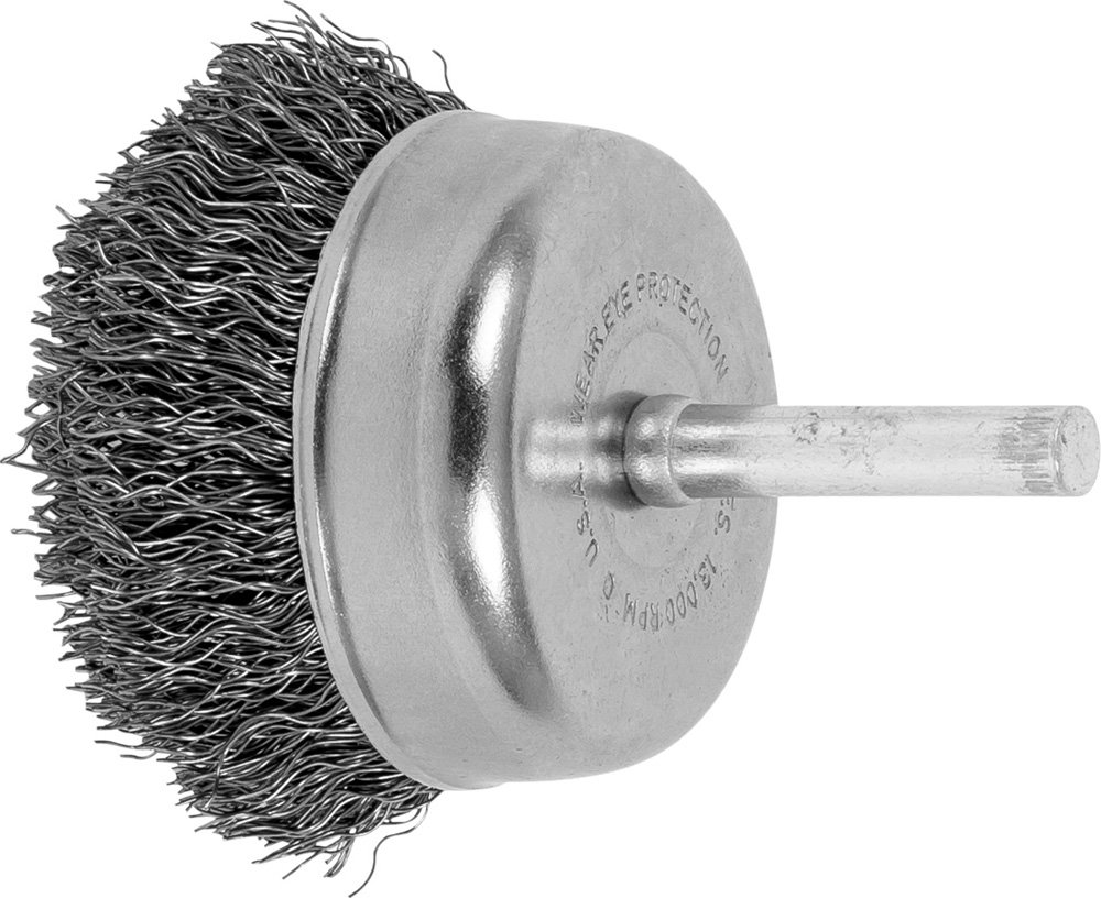 PFERD Stem Mounted Crimped Wire Cup Brush, Carbon Steel Wire, 2" Diameter, 1/4" Stem Diameter, 0.012 Wire Diameter, 13,000 Max RPM (Pack of 10) - Part 82826 - Image 1