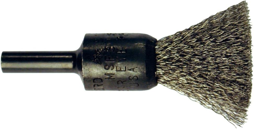 PFERD 82981 Stem Mounted Power Crimped Wire End Brush, Stainless Steel Bristles, 1/2" Diameter, 0.006" Wire Size, 25000 Maximum RPM - Image 1