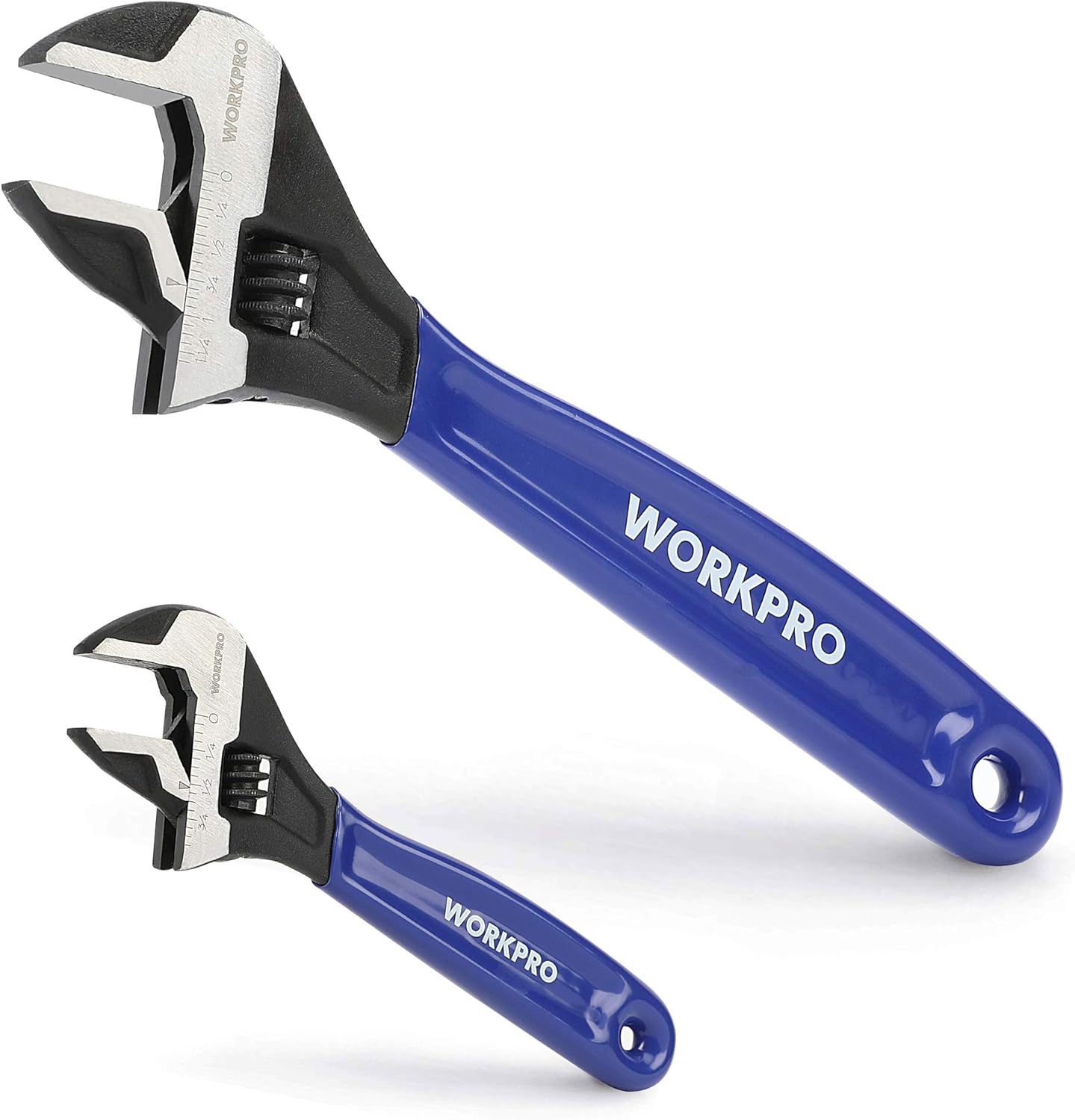 WORKPRO 2-Piece Adjustable Wrench Set, 6-Inch & 10-Inch Wide Jaw Black Oxide Wrench, Cr-V Steel, Metric & SAE Scales, Max Jaw Opening 15/16" & 1-5/16", for Home Repairs, Plumbing, Garage Work - Image 1