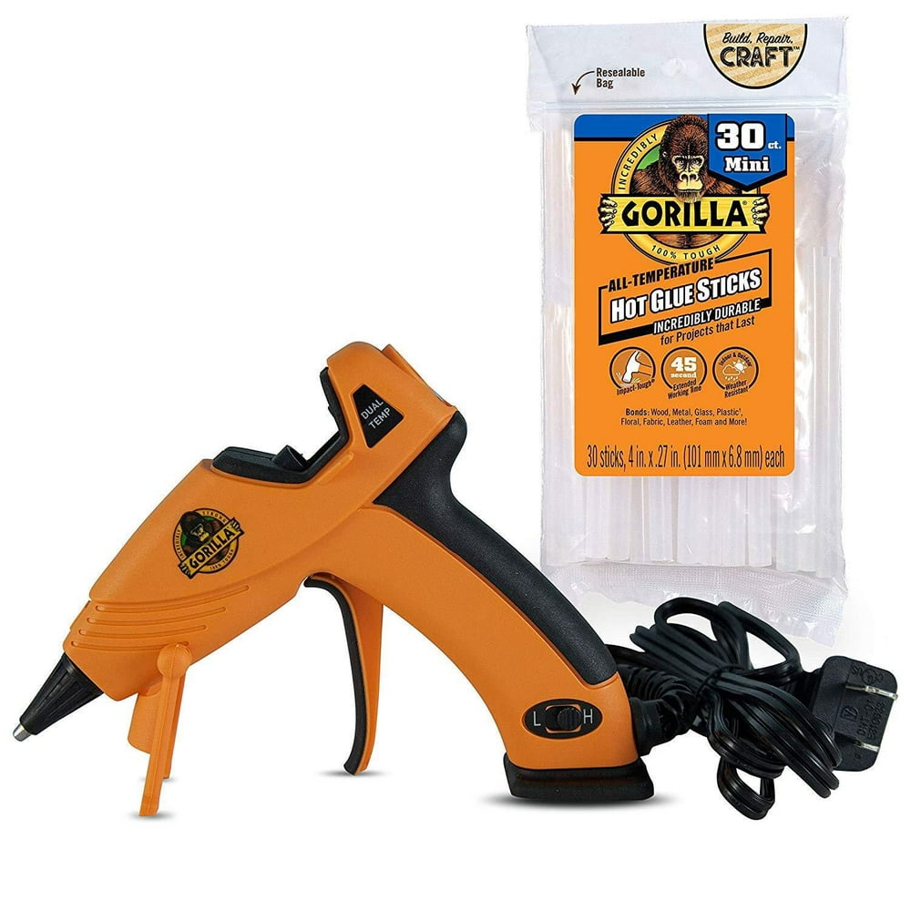 Gorilla Dual Temp Mini Hot Glue Gun Kit with 30 Hot Glue Sticks, (Pack of 1) - Image 1