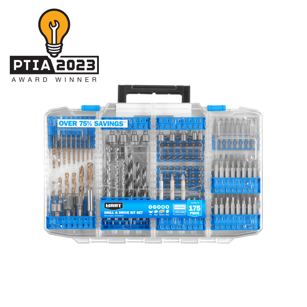 HART 175-Piece Assorted Drill and Drill Bit Set Wood/Metal/PVC, Customizable Modular Storage Case - Image 1