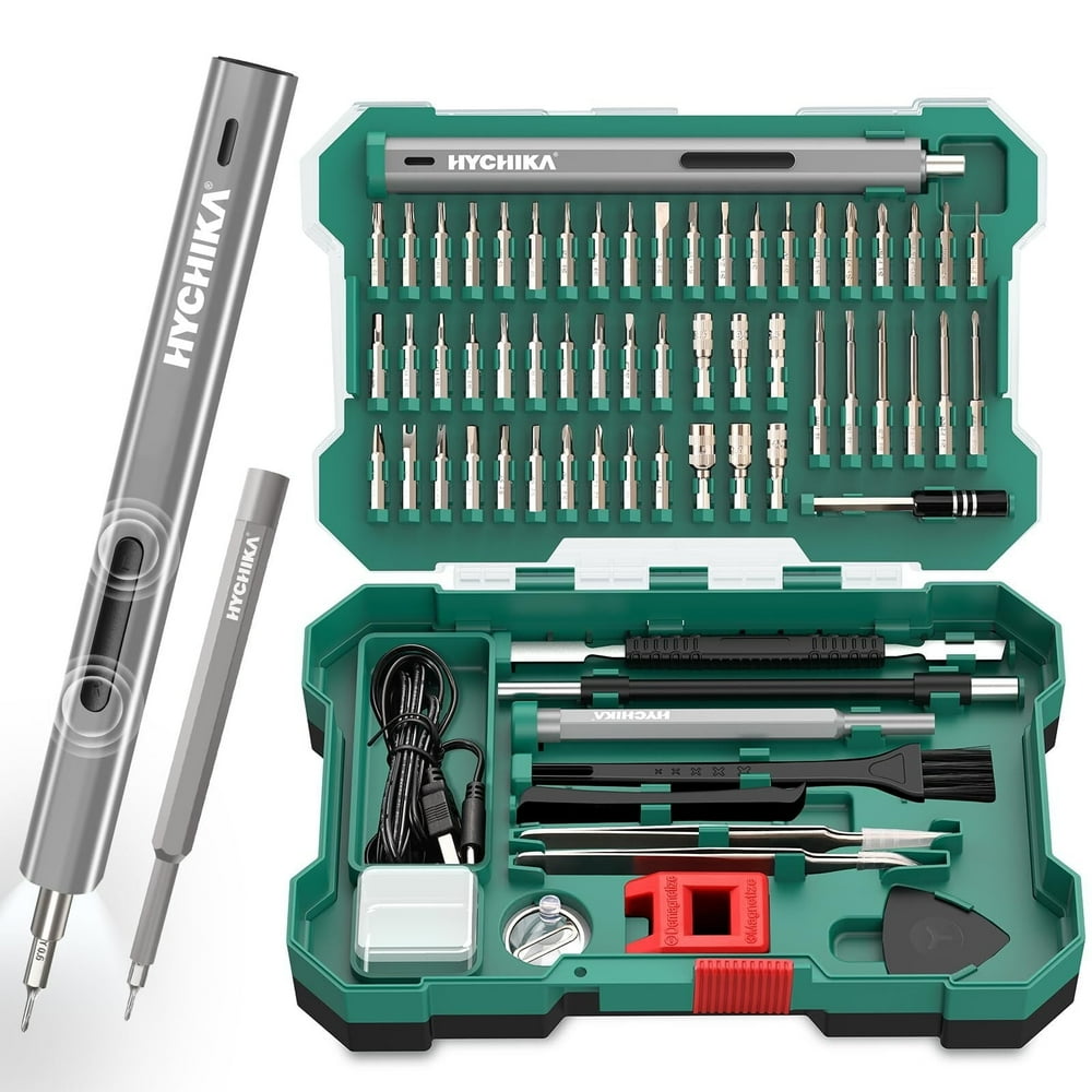 HYCHIKA Electric Screwdriver Set, 67-in-1 Kit with 52 Magnetic Bits & LED Light for Electronics Repair - Image 1