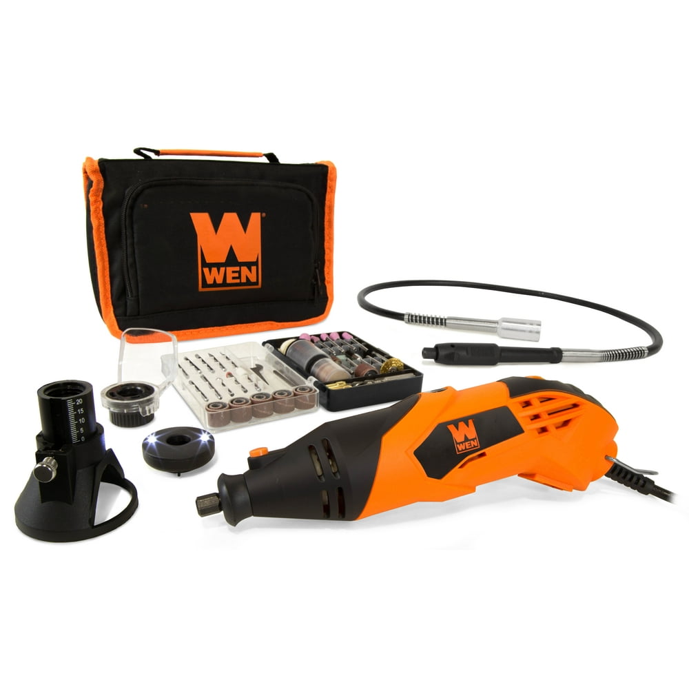 WEN Products 1.4-Amp Variable Speed Rotary Tool with Cutting Guide, LED Collar, 100+ Accessories, Carrying Case and Flex Shaft - Image 1