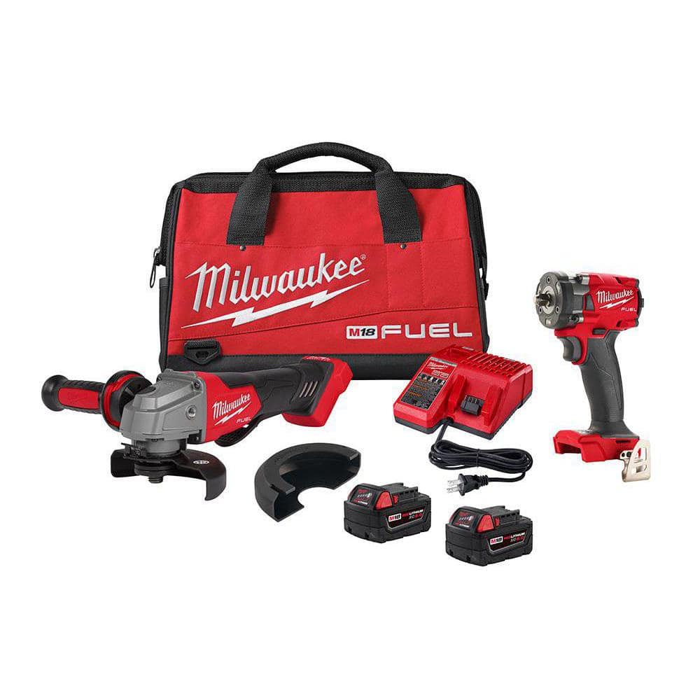 M18 FUEL 18V Lithium-Ion Brushless Cordless Grinder & 3/8 in. Impact Wrench Combo Kit (2-Tool) w/ Two 5Ah Batteries - Image 1