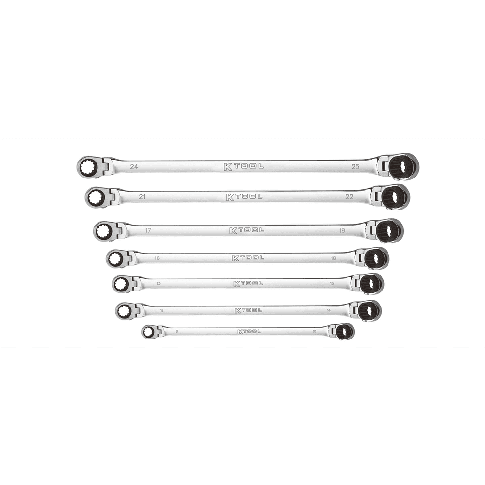 K Tool International Wrench Set 7 Piece Metric Ratcheting Reversible Double Box Universal Spline 90 Tooth (KTIXDDBM4 and KTIXDDBM10) - Image 1