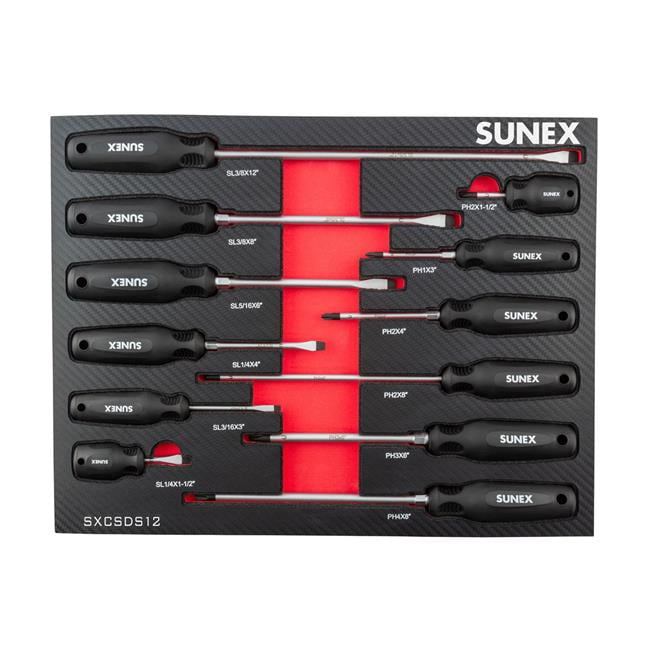 Sunex SXCSDS12 Phillips® & Slotted Magnetic 12 Piece Screwdriver Set In Eva Foam - Image 1