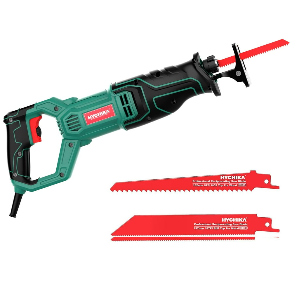 HYCHIKA reciprocating saw, variable speed corded reciprocating saw, 9.8 ft cable, with 2PCS blades for wood/metal, 0-2800 SPM variable speed trigger - Image 1