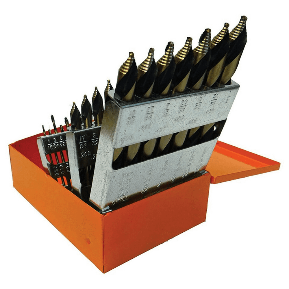 KnKut 29 Piece Mechanics Length Step Point Drill Bit Set 1/16"-1/2" by 64ths - Image 1