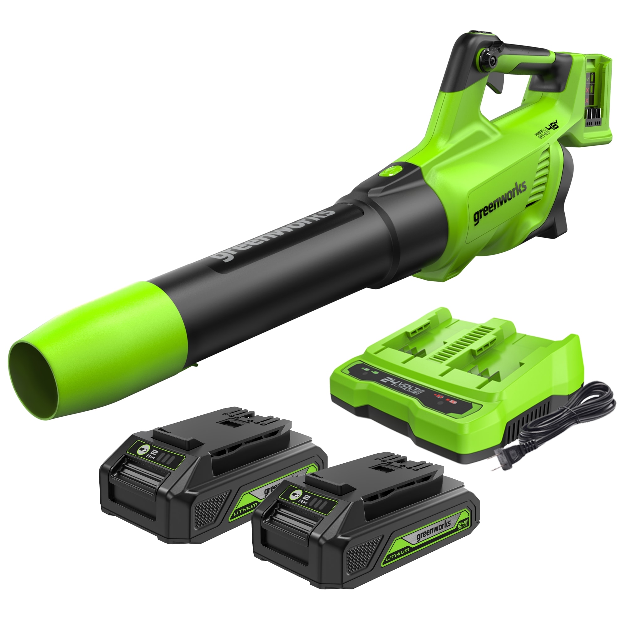 Greenworks 48v (2x24v) 515-CFM 120-MPH Cordless Battery Handheld Leaf Blower with (2) 24v, 2-Ah Batteries and Charger Included - Image 1