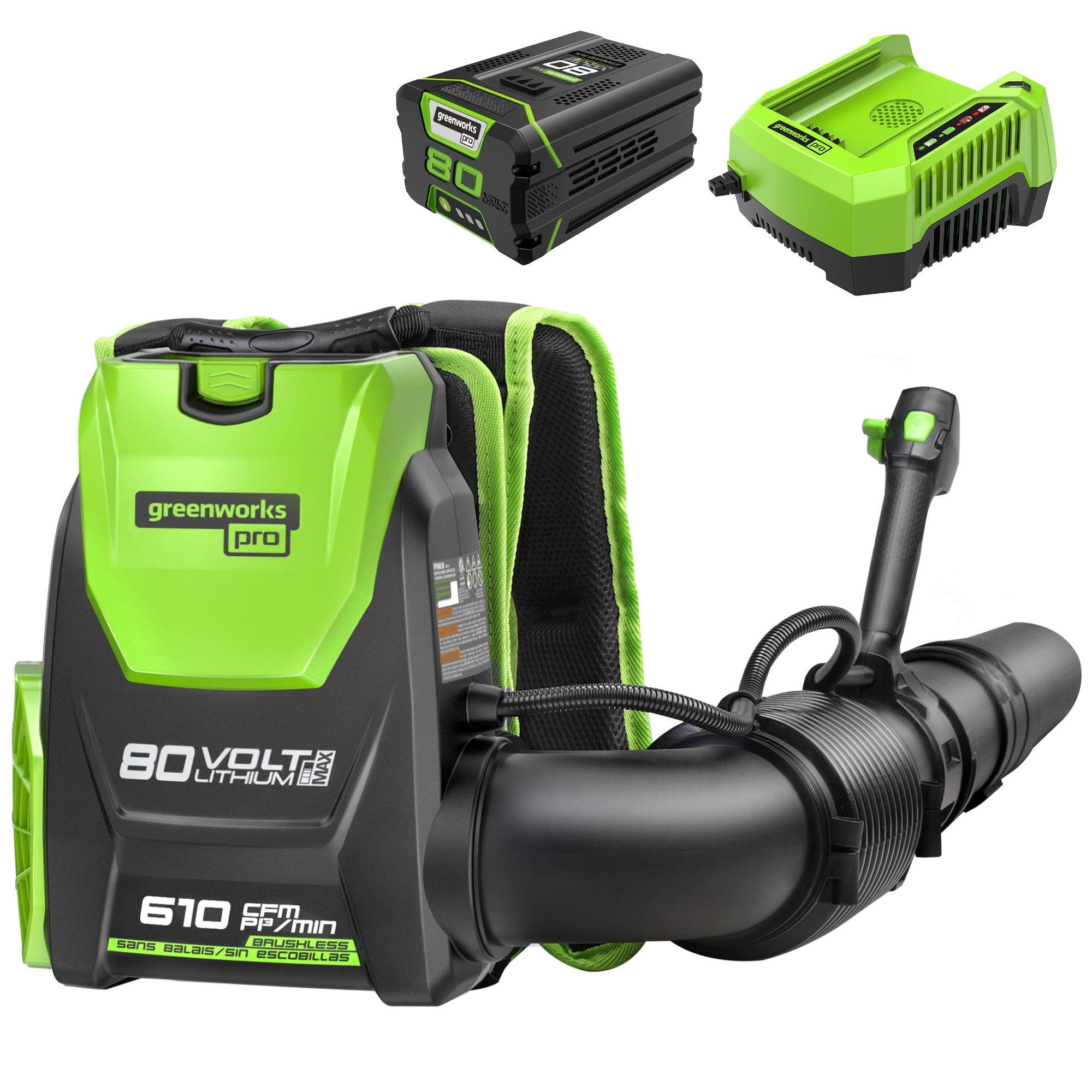 Greenworks 80-volt 610-CFM 180-MPH Battery Backpack Leaf Blower 2.5 Ah - Image 1