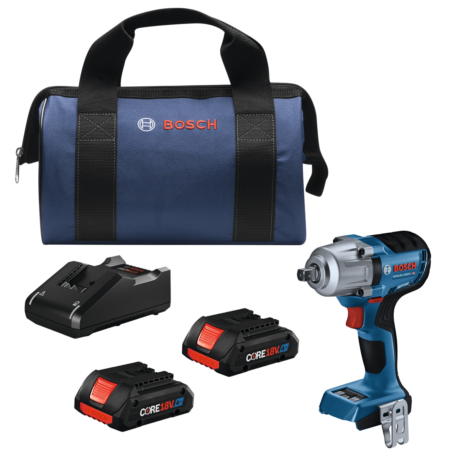 Bosch 4-Amp 18-volt Variable Speed Brushless 1/2-in square Drive Cordless Impact Wrench 2 batteries Charger Included) - Image 1