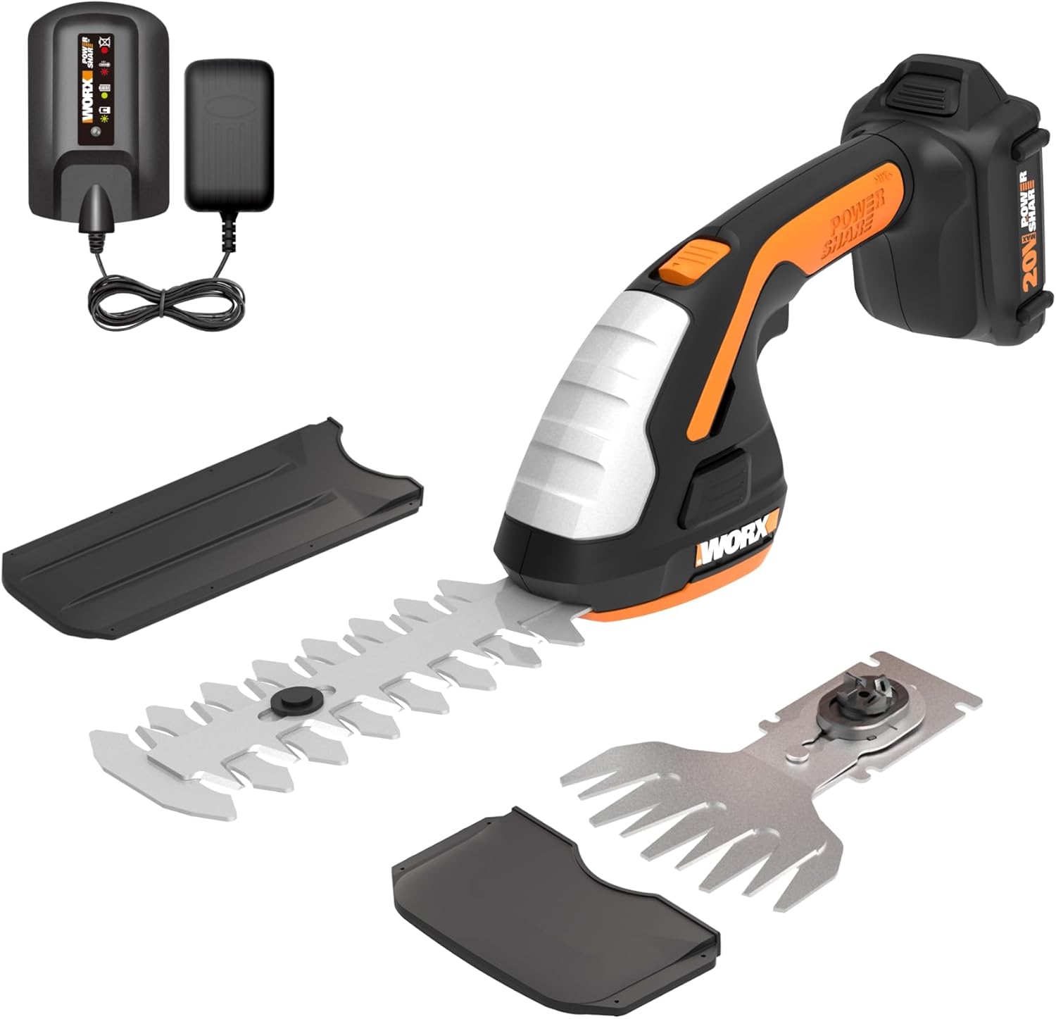WORX WG801 20V 2 in 1 Cordless Hedge Trimmer, 4" Grass Shear & 8" Shrub Trimmer with 2 Blades, Battery & Charger Included - Image 1