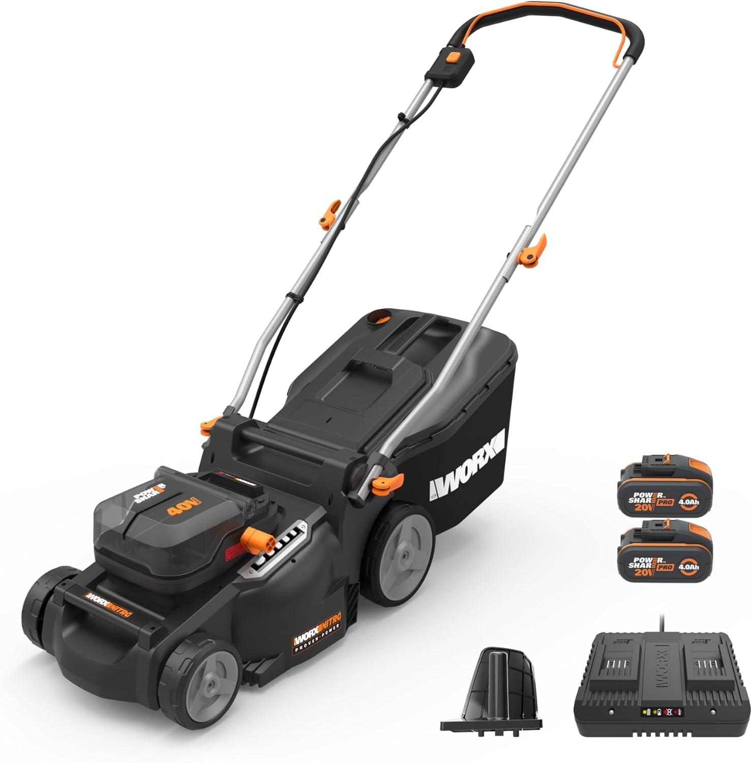 WORX Nitro 40V 16" Cordless Lawn Mower w/Brushless Motor 2.0 & Intellicut, 2-in-1 Electric Mower w/Mulch Blade, Lightweight Push Lawn Mower for 1/4 Acre WG737 – Batteries & Charger Included - Image 1