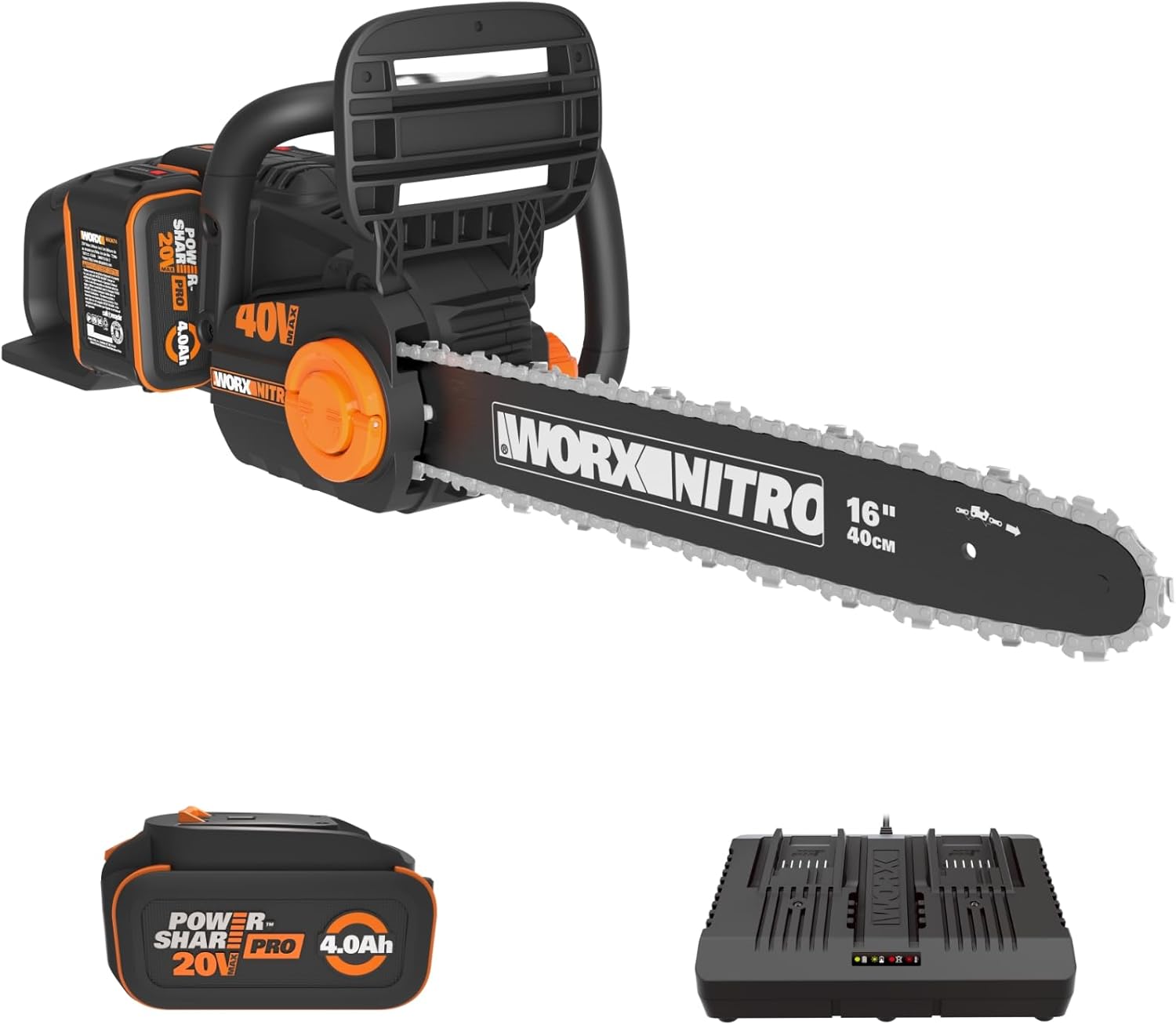 Worx Nitro 40V 16" Cordless Brushless Chainsaw 4.0 Ah Battery and Charger Included WG385 - Image 1