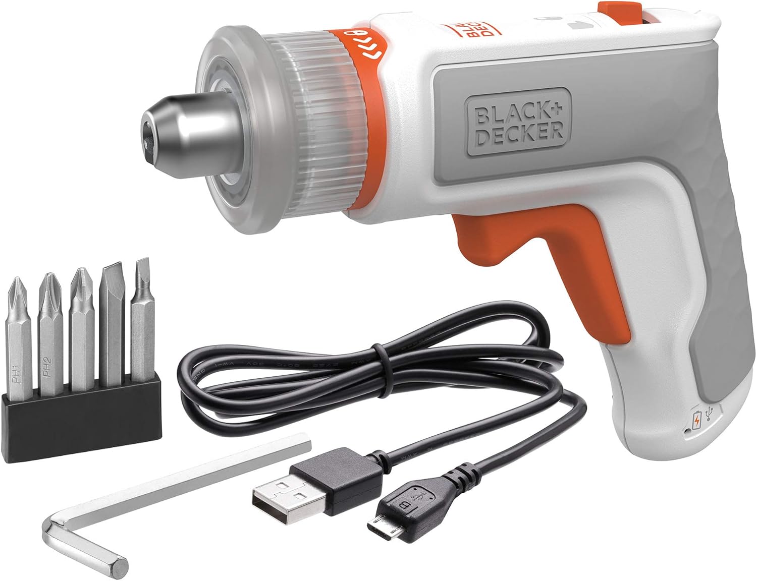 beyond by BLACK+DECKER 4V MAX* Cordless Screwdriver, Hex, L-Shaped, 2-Inch Assorted Bits (BCRTA601WAPB) , White - Image 1