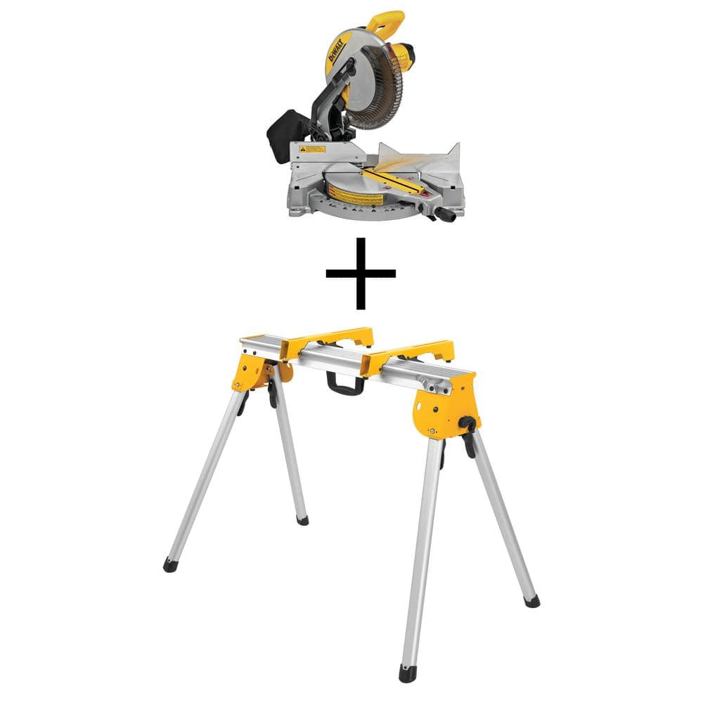 15 Amp Corded 12 in. Compound Single Bevel Miter Saw and Heavy-Duty Work Stand - Image 1