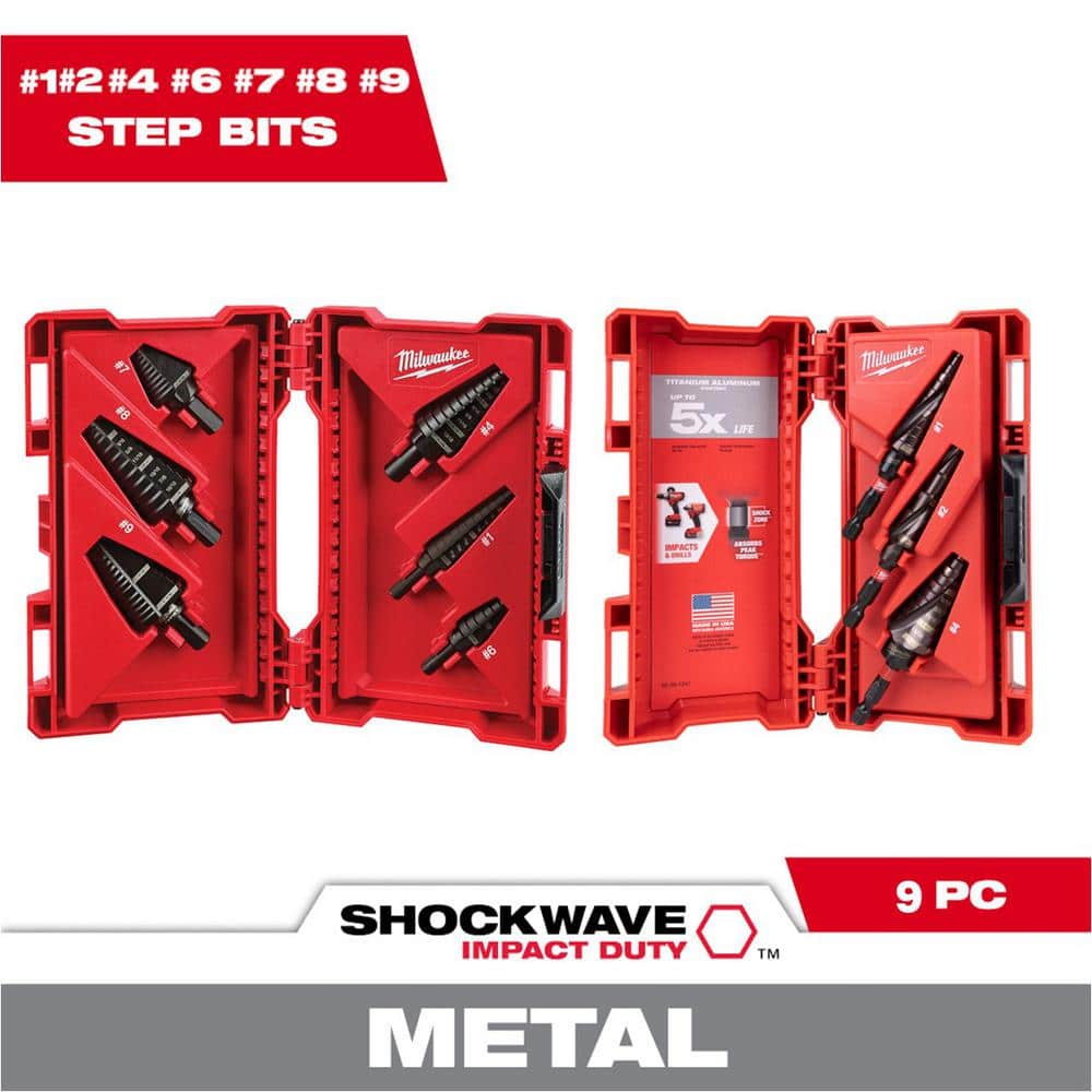 Black Oxide Step Drill Bit Set (6-Piece) With SHOCKWAVE Impact Duty Titanium Step Bit Kit (3-Piece) - Image 1