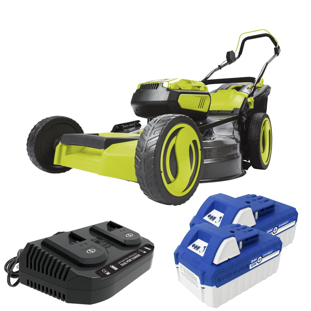 Sun Joe 48-Volt iON+ Cordless Walk-Behind Push Lawn Mower Kit, 21-inch, 7-Position, W/ 2 x 4.0-Ah Batteries + Charger - Image 1