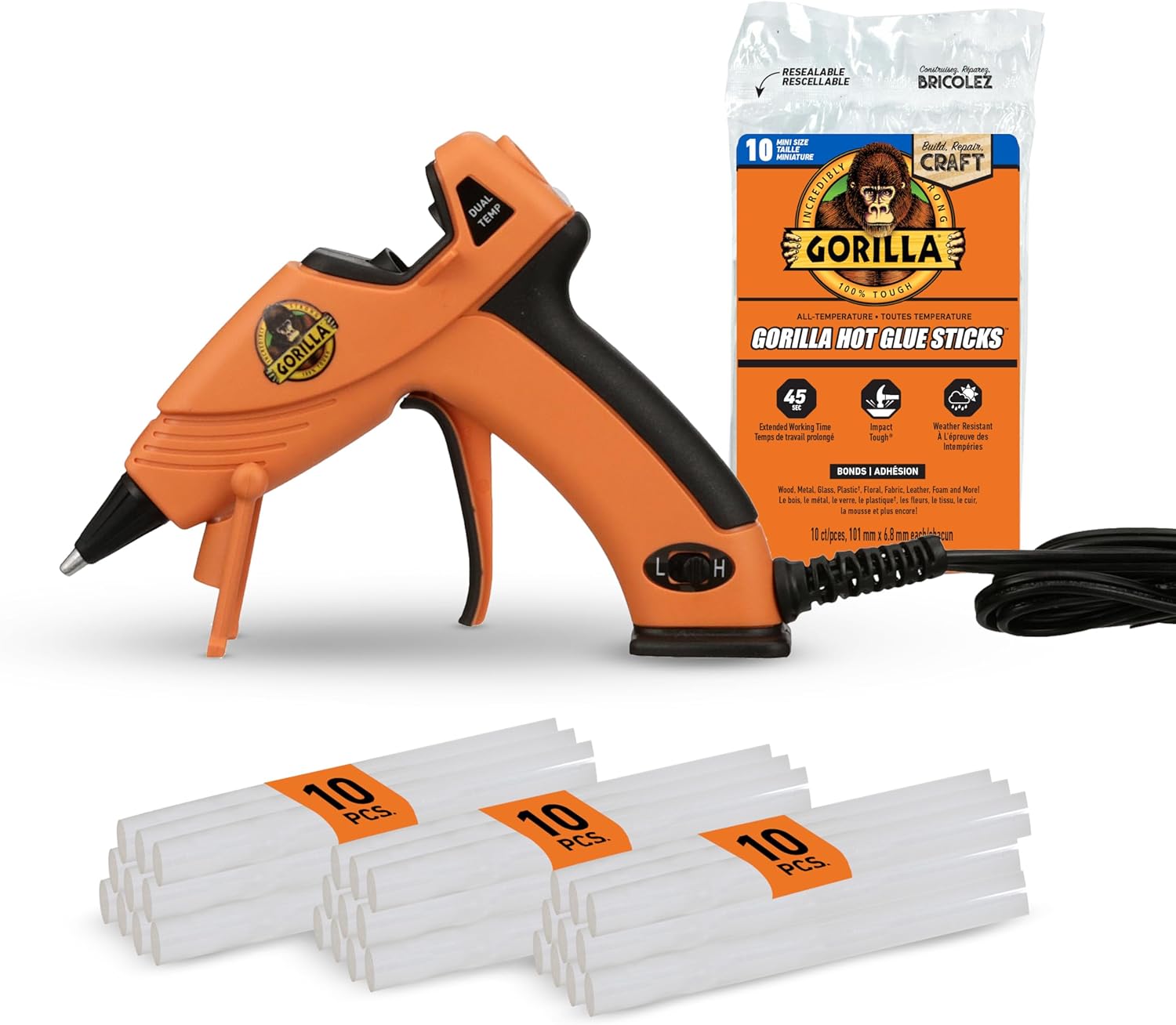 Gorilla Mini Hot Glue Gun Kit (Pack of 1 Mini Hot Glue Gun and 30 Sticks) - Dual Temp, Precision Nozzle, and Easy Squeeze Trigger - Image 1