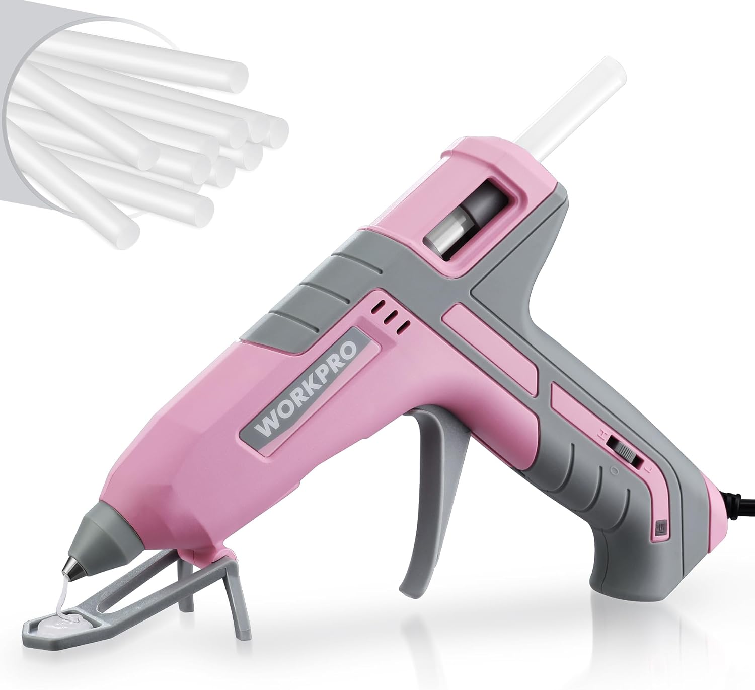 WORKPRO Hot Glue Gun Full Size - 60/100W Dual Temp Glue Gun and Sticks Set with 10 PCS Glue Sticks (7/16") - 90S Fast Preheating Hot Glue Gun for Construction, Crafting, DIY and Repairs - Pink Ribbon - Image 1