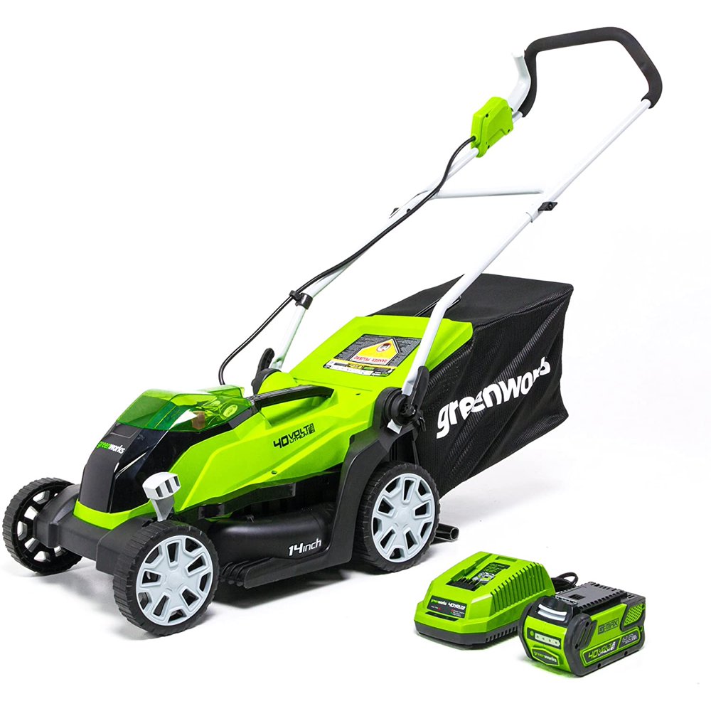 Greenworks 40V 14-inch Cordless Walk-Behind Lawn Mower with 4.0 Ah Battery and Charger, 2508202AZ - Image 1
