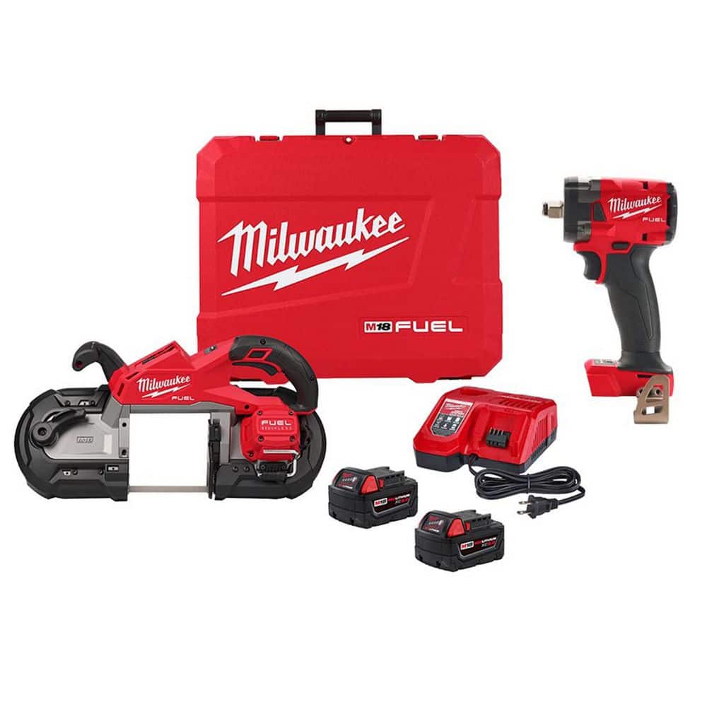 M18 FUEL 18V Lith-Ion Cordless Deep Cut Band Saw w/ (2) M18 REDLITHIUM XC5. 0 Battery & Rapid Charger & Impact Wrench - Image 1