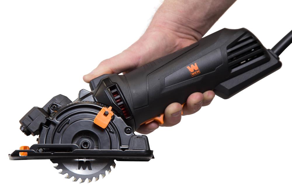 WEN 4.2-Amp 3-3/8-Inch Plunge Cut Compact Circular Saw with Laser, Carrying Case, and Three Blades (36704) - Image 1