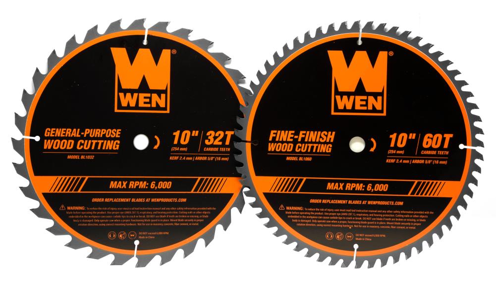 Wen BL1032-2 10-Inch 32-Tooth and 60-Tooth Carbide-Tipped Professional Woodworking Saw Blade Set, Two Pack - Image 1