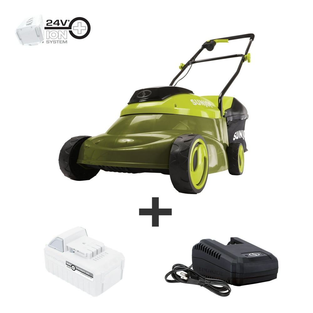 Sun Joe 24V Cordless 14-inch Walk-Behind Push Lawn Mower, 3-Position, Brushless Motor, 5.0-Ah Battery & Charger - Image 1