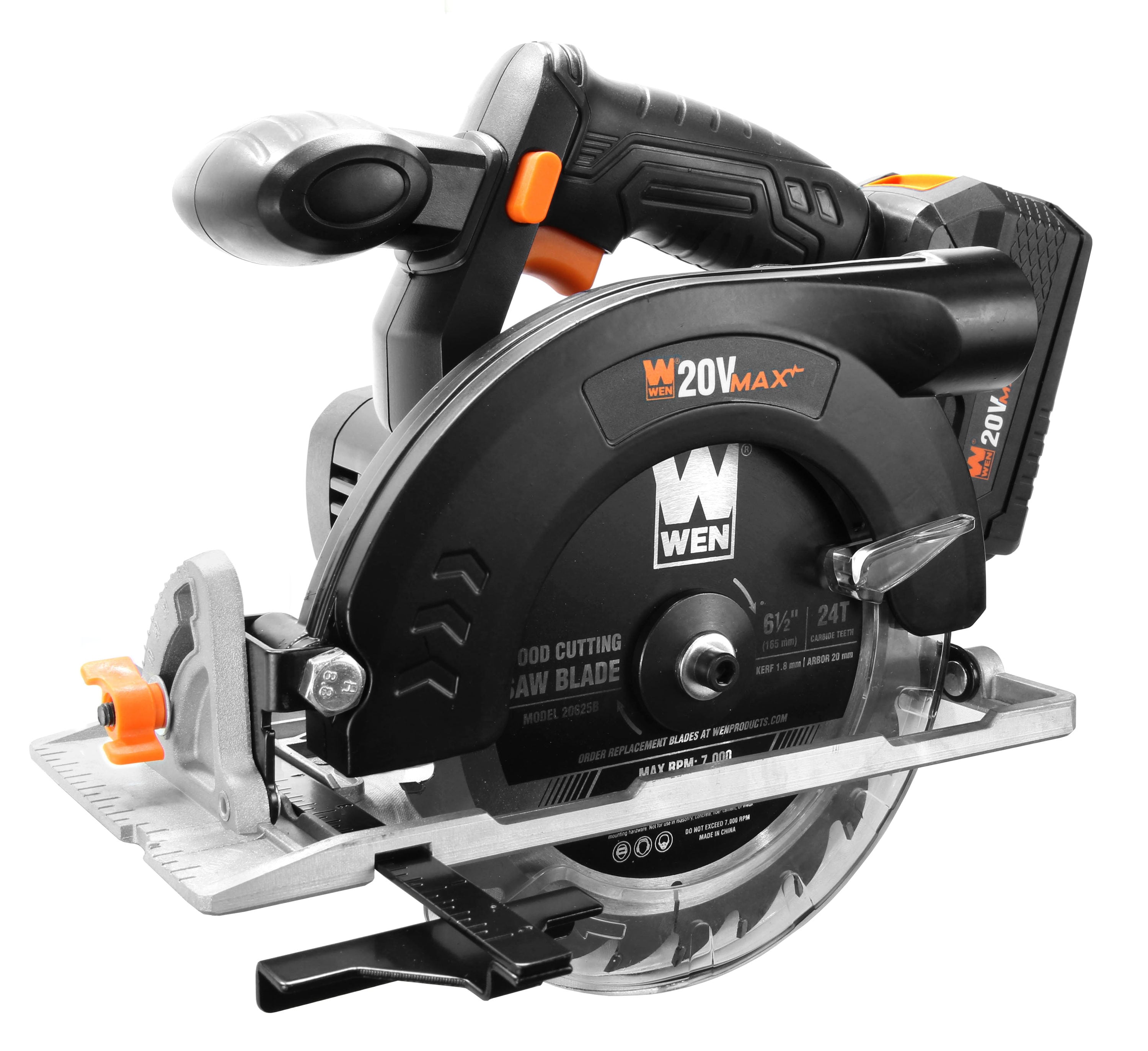 WEN Cordless Circular Saw, 6.5-Inch Blade with 20V Max 4.0 Ah Lithium-Ion Battery and Charger (20625) - Image 1