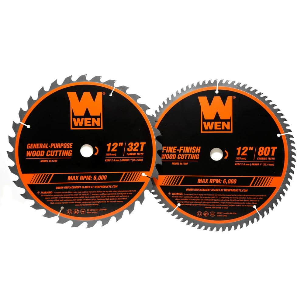12 in. 32-Tooth and 80-Tooth Carbide-Tipped Professional Woodworking Saw Blade Set (2-Pack) - Image 1