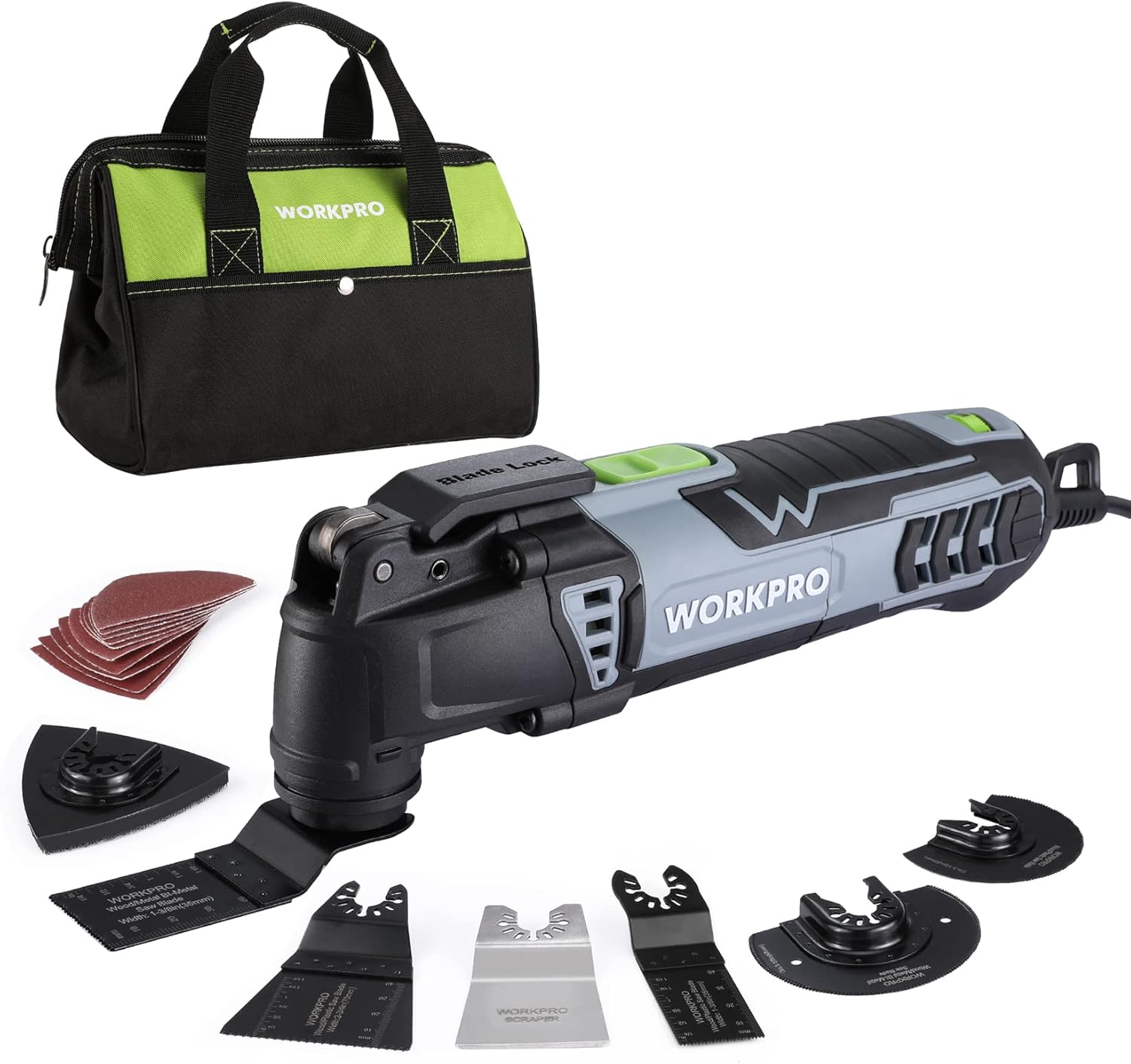 WORKPRO Oscillating Multi-Tool Kit, 3.0 Amp Corded Quick-Lock Replaceable Oscillating Saw with 7 Variable Speed, 3° Oscillation Angle, 17pcs Saw Accessories, and Carrying Bag - Image 1