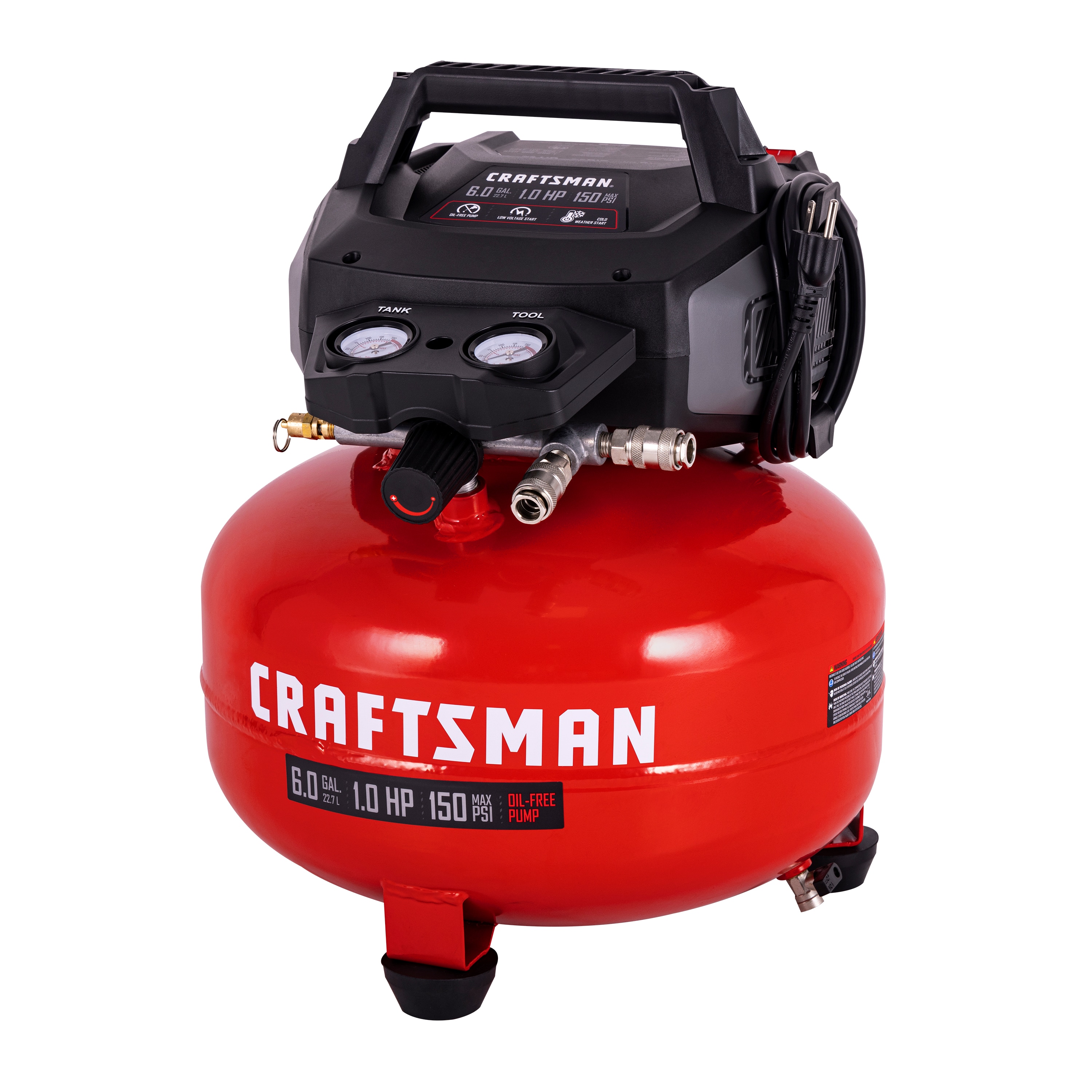 Craftsman Air Compressors 6 Gallon Portable Pancake Air Compressor,Oil Free Max 150 Psi 1.0HP 2.6 CFM@90PSI Electric Air Compressor Shop Air Compressor, CMXECXA02106410 - Image 1