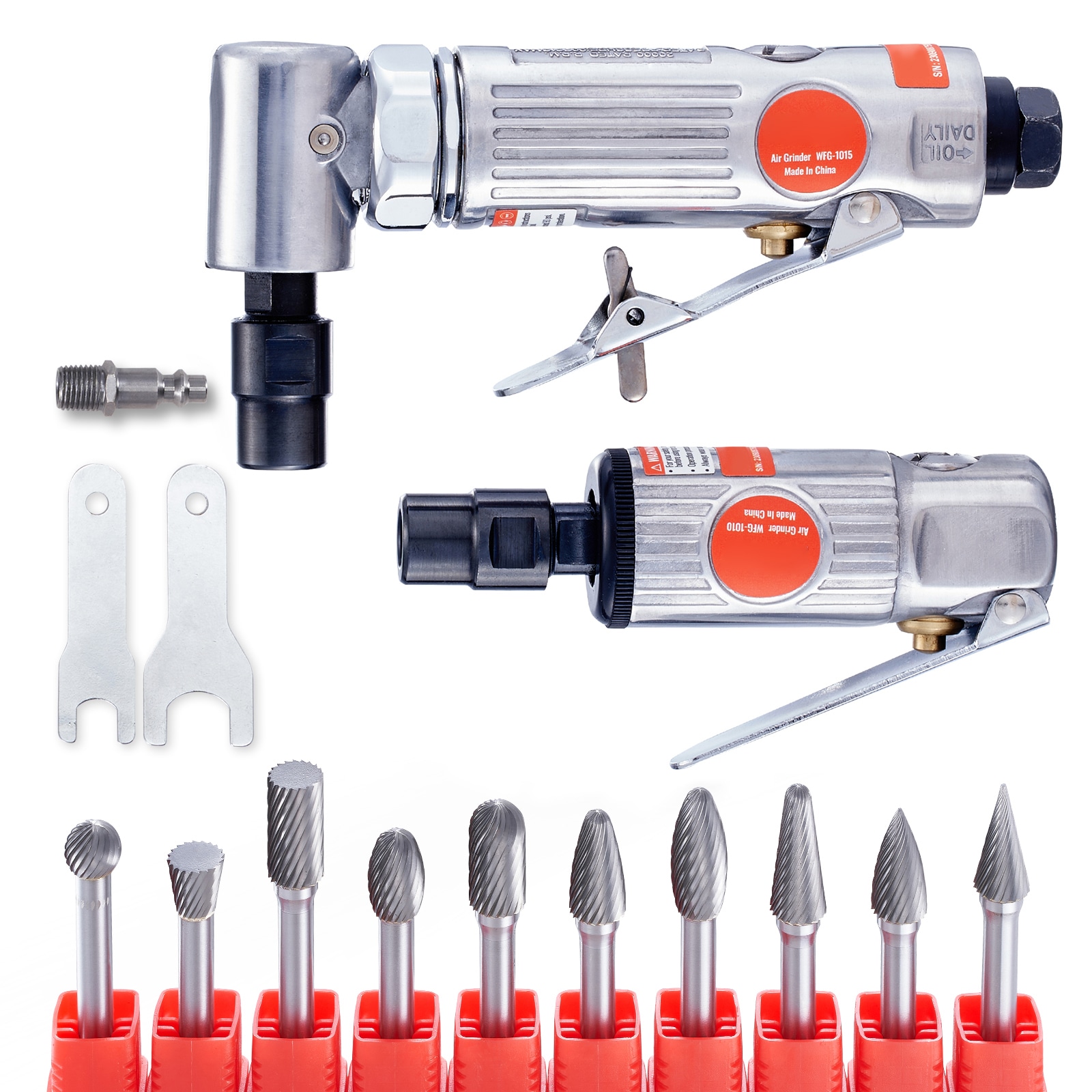VEVOR Air Die Grinder Kit, Right Angle Grinder W/ Die Grinder Combo and 10Pcs Single Cut Carbide Burr Set, Lightweight, Ball Bearing Construction For Grinding, Deburring, Cutting, Polishing - Image 1