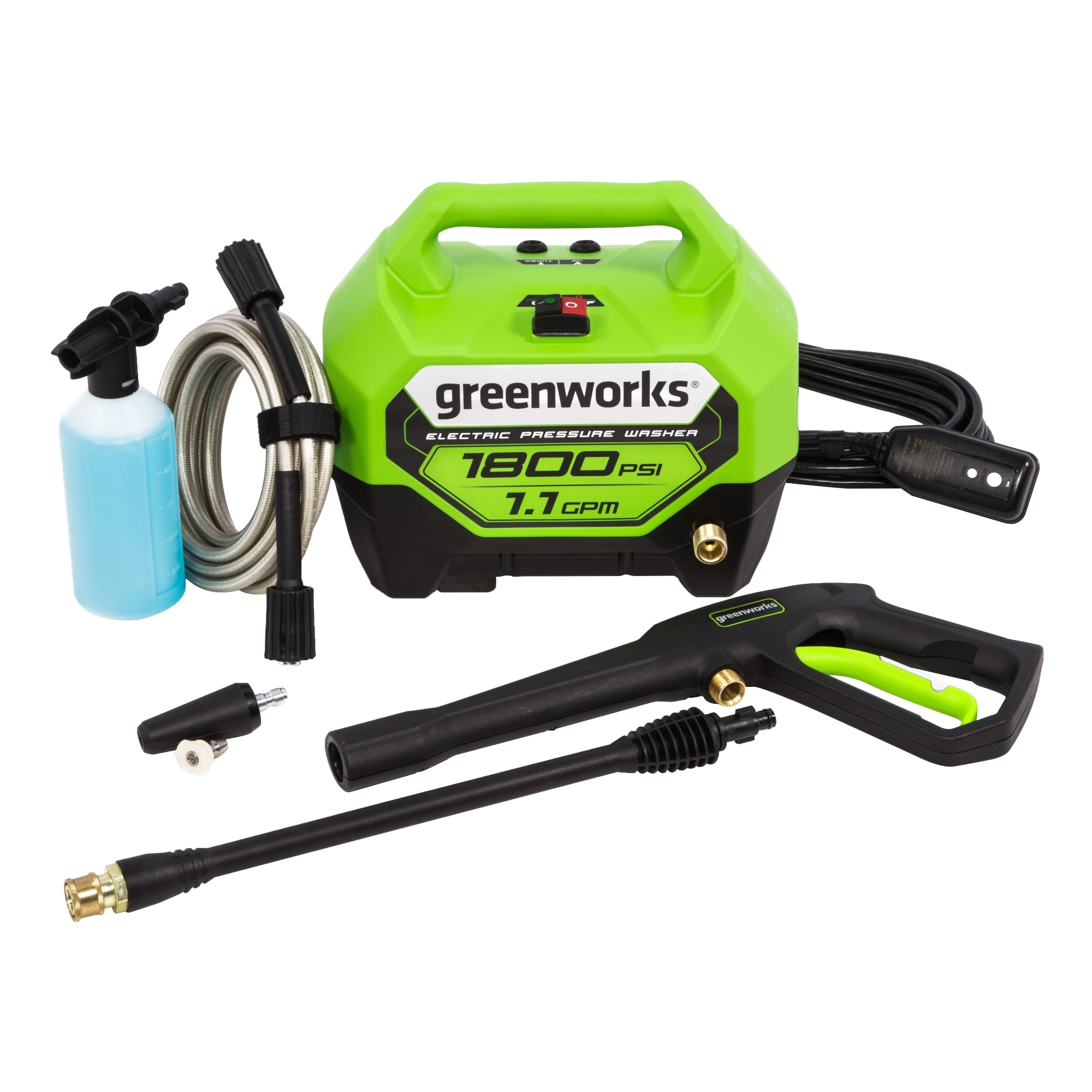 Greenworks 1800-PSI 1.1-GPM Cold Water Electric Pressure washer with 2 Spray Tips - Image 1
