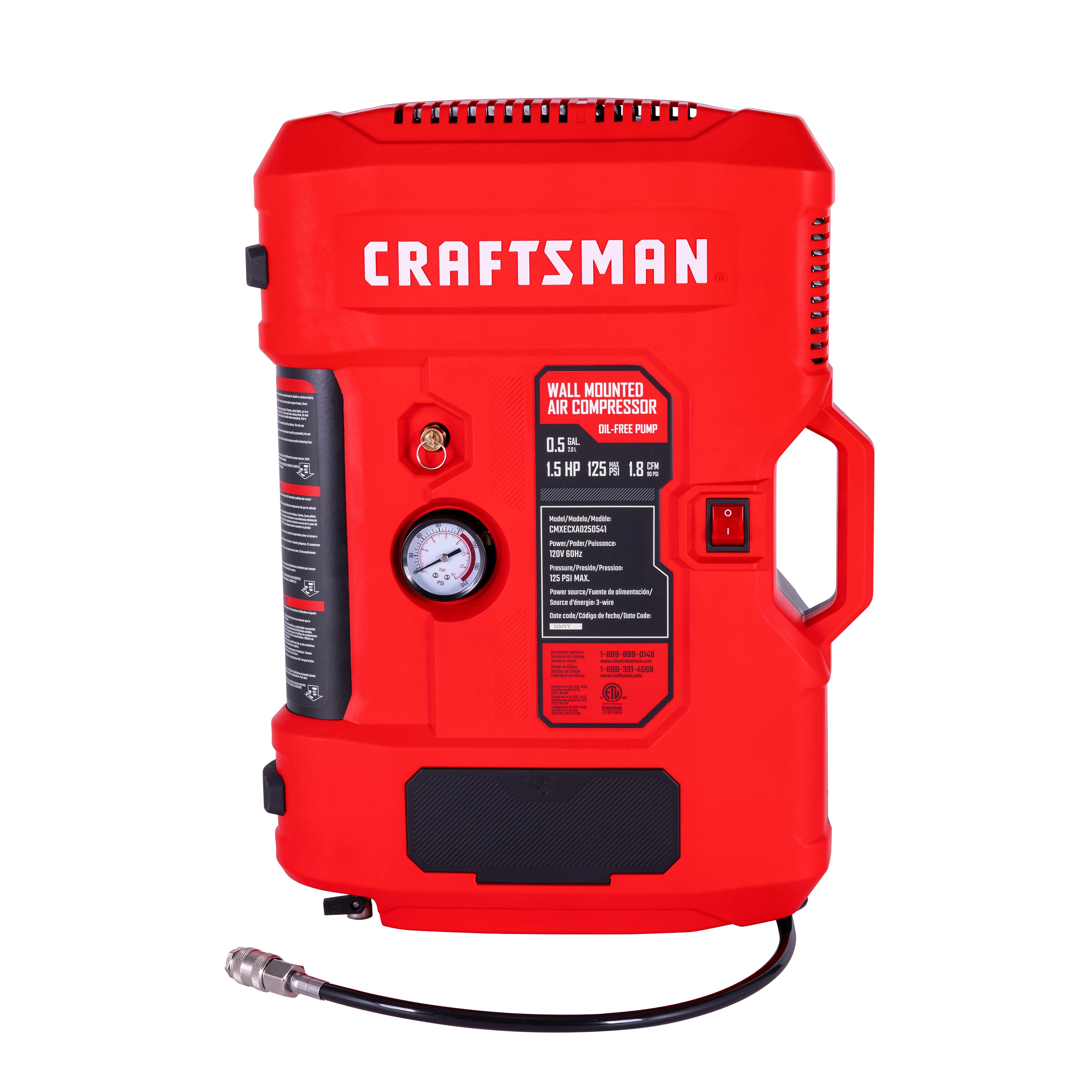 CRAFTSMAN Wall- Mount Built-In Hose Reel 0.5-Gallon Portable Electric 125 PSI Vertical Air Compressor - Image 1