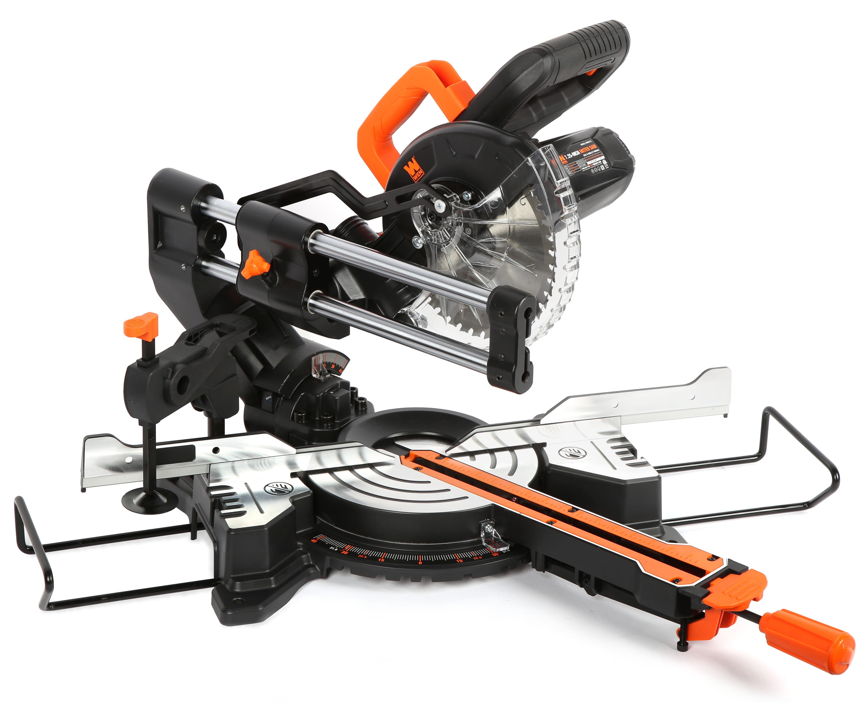WEN MM0713 9.5-Amp 7.25-Inch Single Bevel Compact Sliding Compound Miter Saw with LED Cutline Guide, Black - Image 1