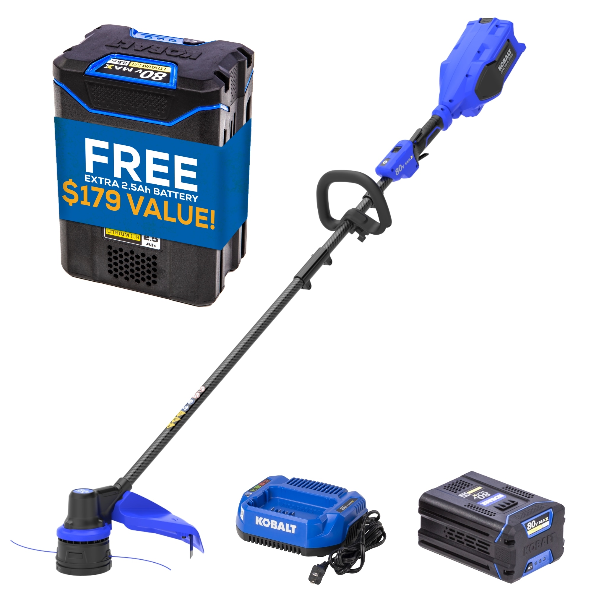 Kobalt Carbon Fiber 80-volt 17-in Straight Shaft Battery String Trimmer 2.5 Ah (Battery Included) (Charger Included) - Image 1