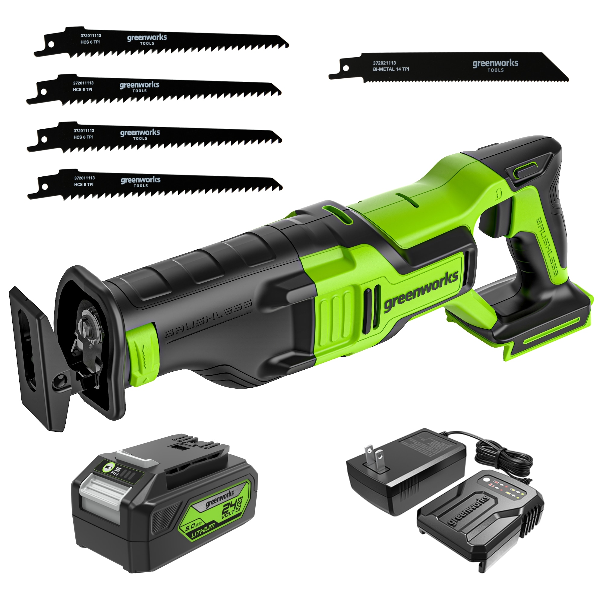 Greenworks 24-volt 3 -Amp Brushless Cordless Reciprocating Saw ( Battery Included and Charger Included ) - Image 1