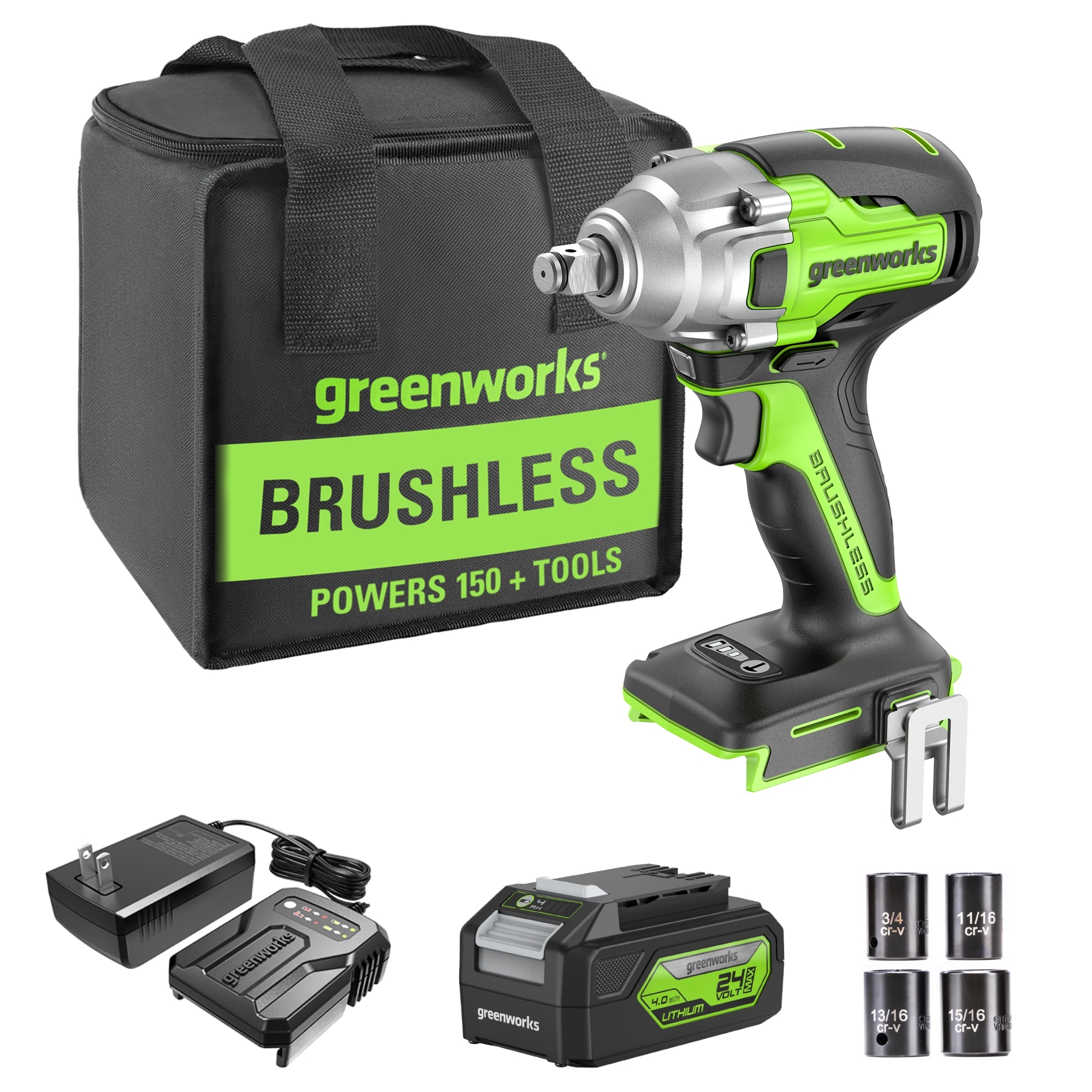 Greenworks 24-volt Variable Speed Brushless 1/2-in square Drive Cordless Impact Wrench (Battery Included and Charger Included) - Image 1