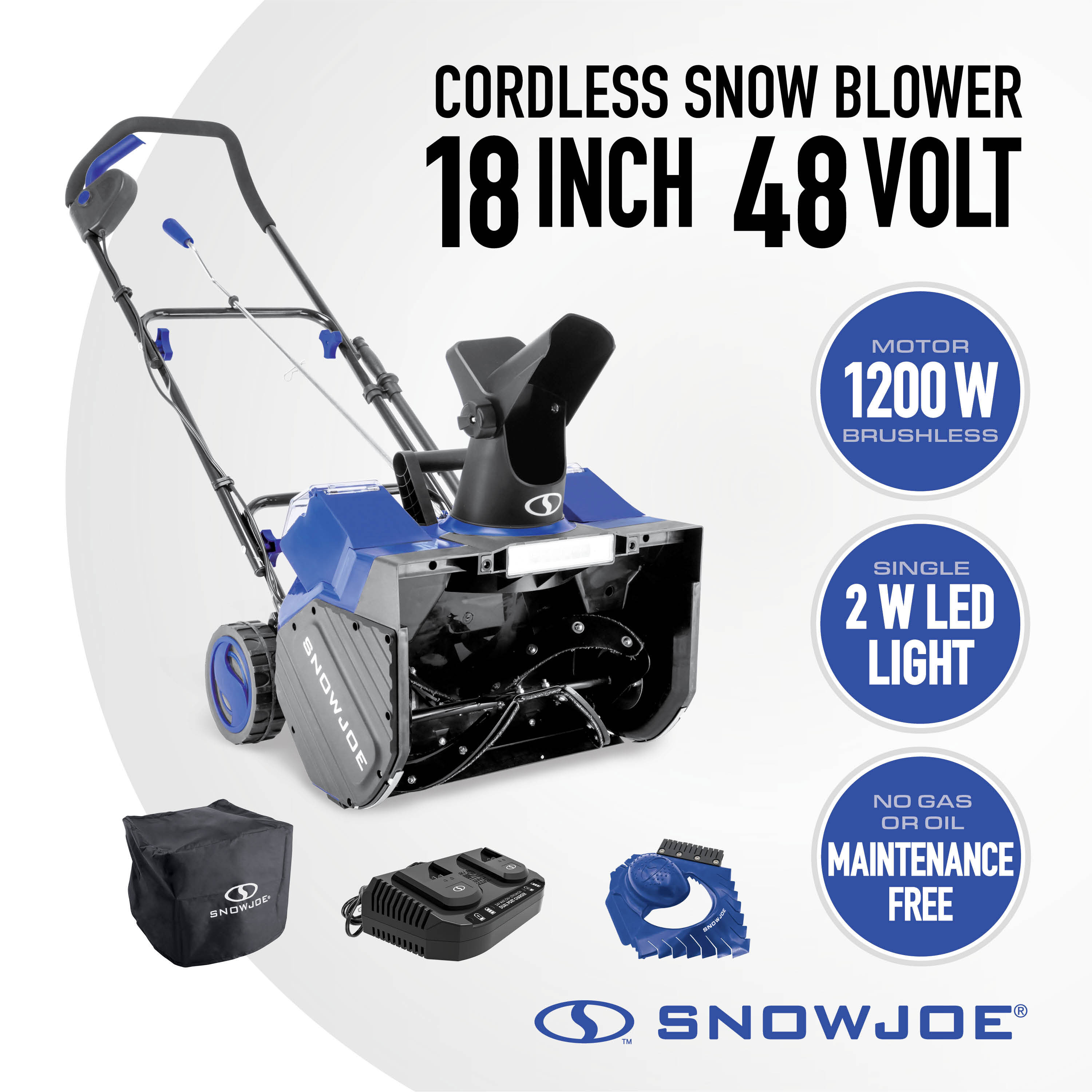 Snow Joe 24V-X2-SB18-TV1 | 48-Volt IONMAX Snow Blower Bundle | W/ 2 x 4.0-Ah Batteries, Dual Port Charger, Cover, & Ice Dozer (Renewed) - Image 1