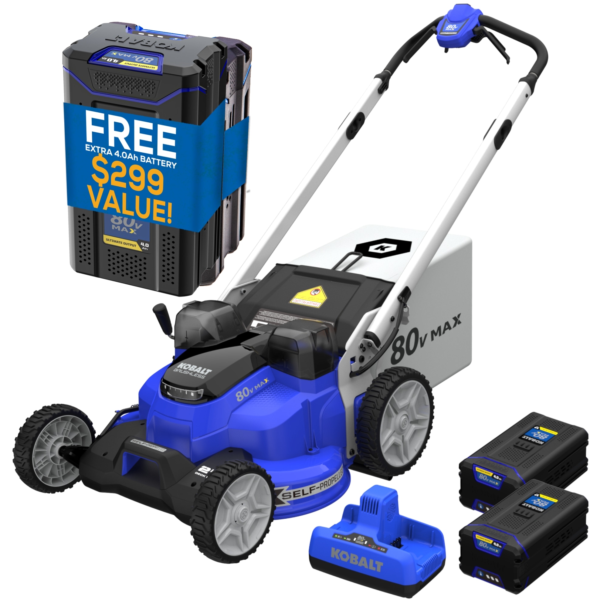 Kobalt Dual Port 80-Volt 25-in Self-propelled Battery Lawn Mower, (3) 4 Ah Batteries and Dual Port Charger Included - Image 1