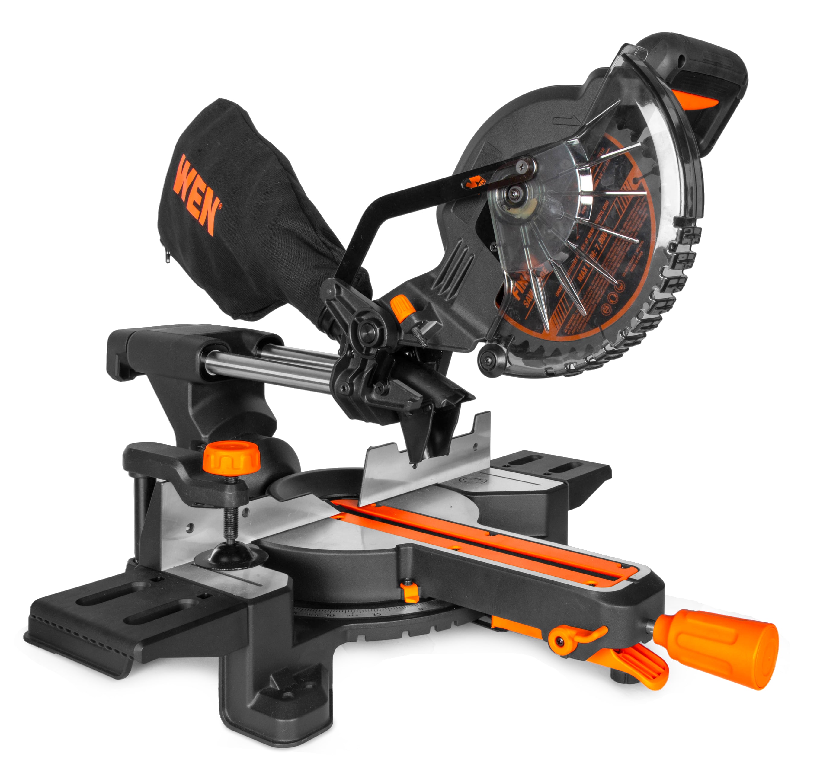 WEN 20V Max 7.25-Inch Cordless Sliding Miter Saw, Single Bevel and Brushless with LED Cutline Guide, 4.0Ah Lithium-Ion Battery and Charger (20672) - Image 1