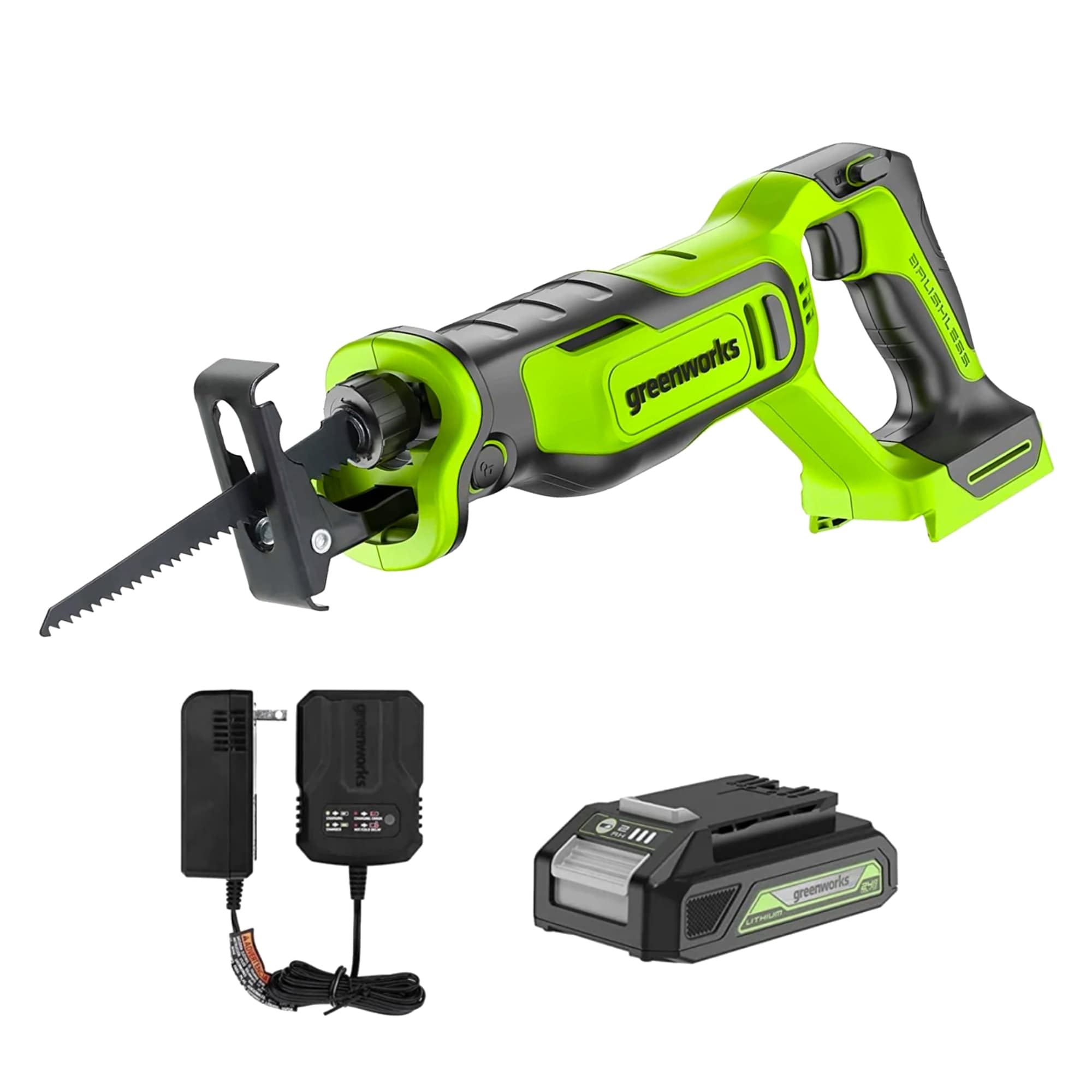 Greenworks 24V 1" Brushless Reciprocating Saw Kit with 2 Ah Battery & Charger 1201002 - Image 1