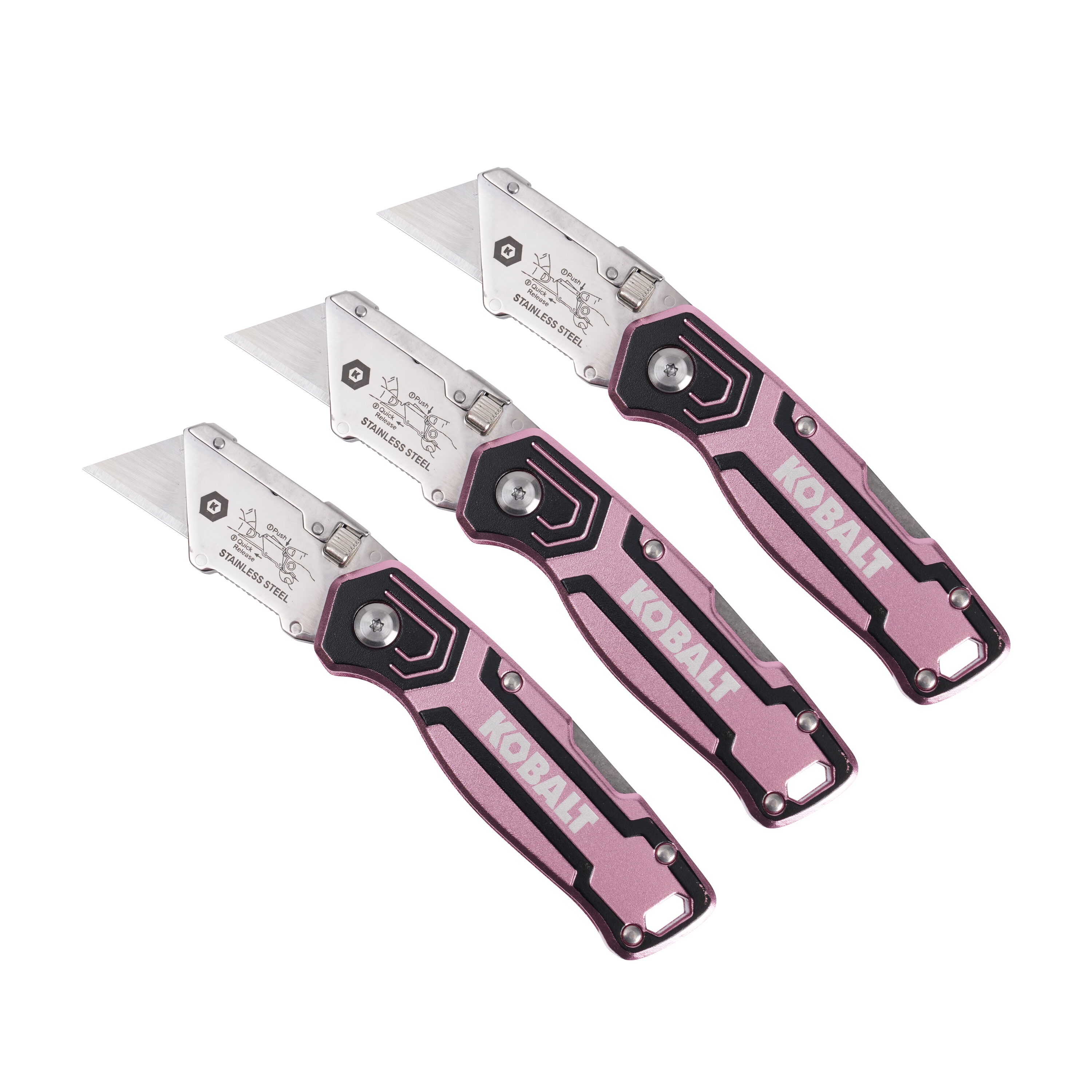 Kobalt Pink 3pk lockback 3/4-in 3 -Blade Folding Utility Knife - Image 1