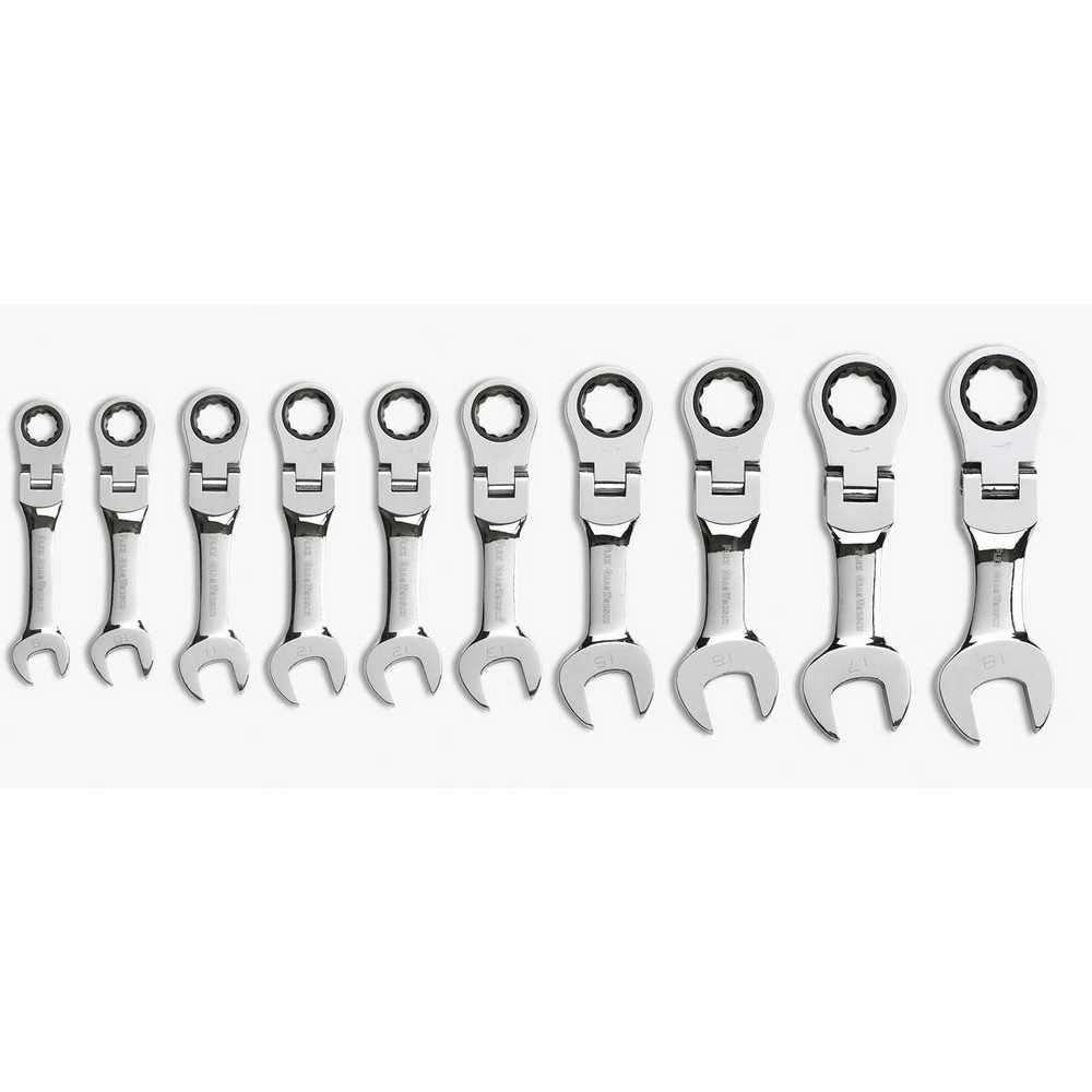 GEARWRENCH 10 Pc. 12 Pt. Stubby Flex Head Ratcheting Combination Wrench Set, Metric - 9550 - Image 1