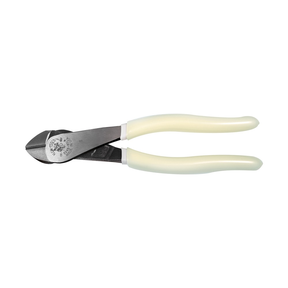 Klein Tools D248-8-GLW Pliers, Made in USA, Hi-Viz Diagonal Cutting Pliers with Angled Head, Short Jaws, and Glow in the Dark Handles, 8-Inch - Image 1
