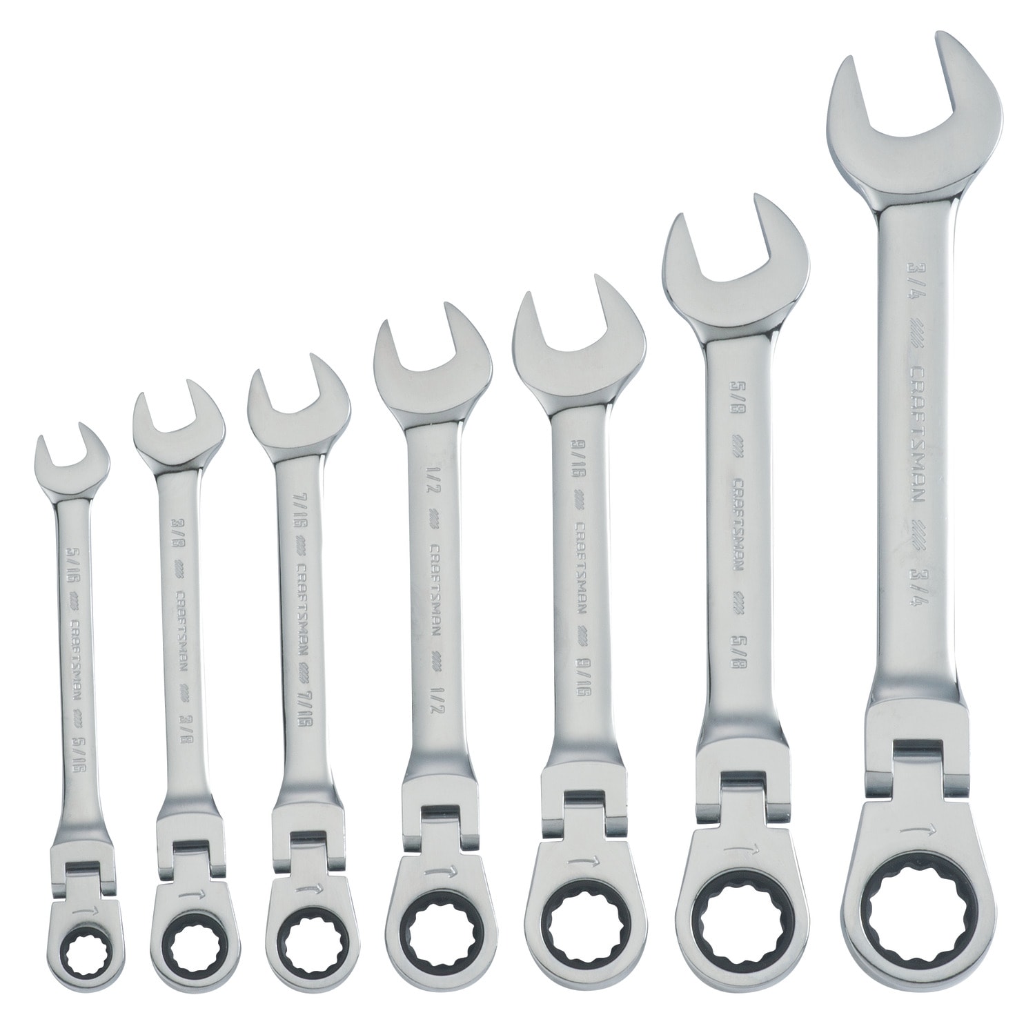 Flexible Head Combination Wrench Set, Polished Chrome - Image 1