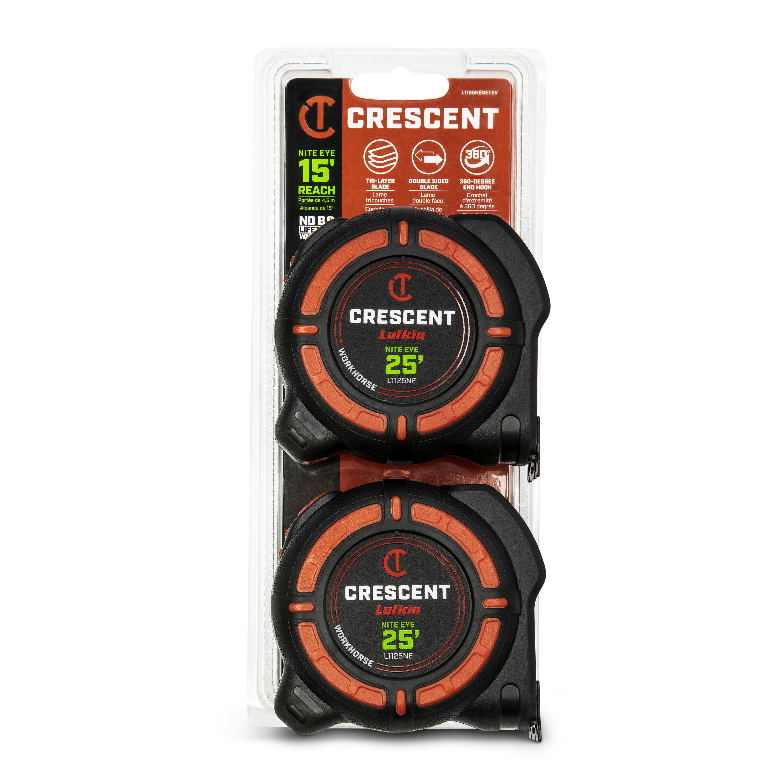 Crescent Lufkin WORKHORSE Nite Eye 2 -Pack 25-ft Tape Measure - Image 1
